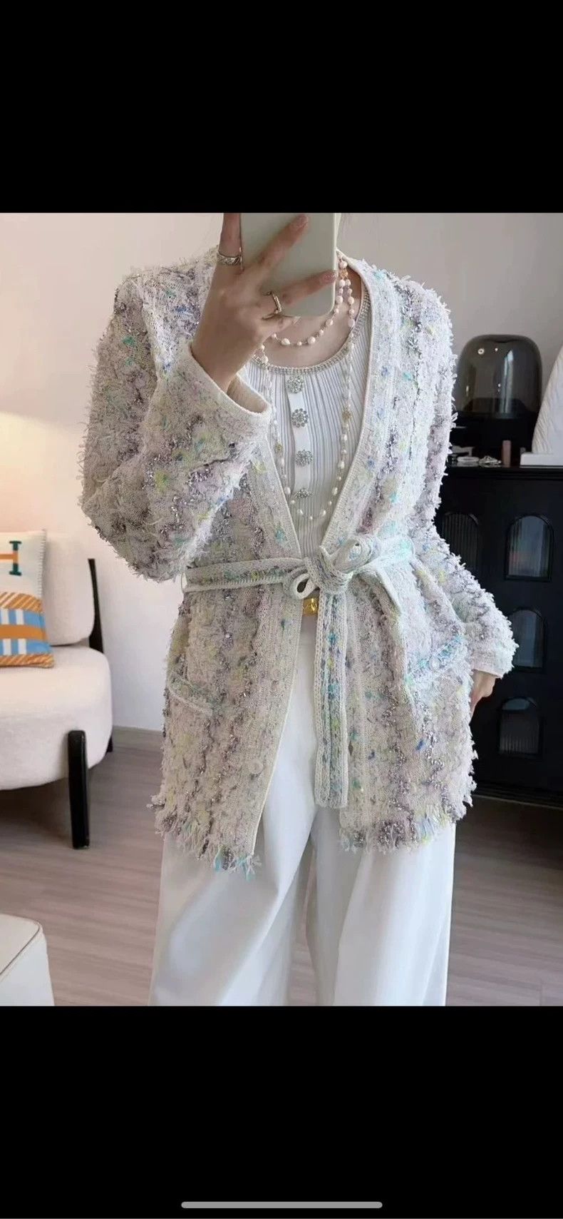 Chanel Chanel 22P shiny silk colored tweed braided cardigan jacket Size XS / US 0-2 / IT 36-38 - 7 Thumbnail