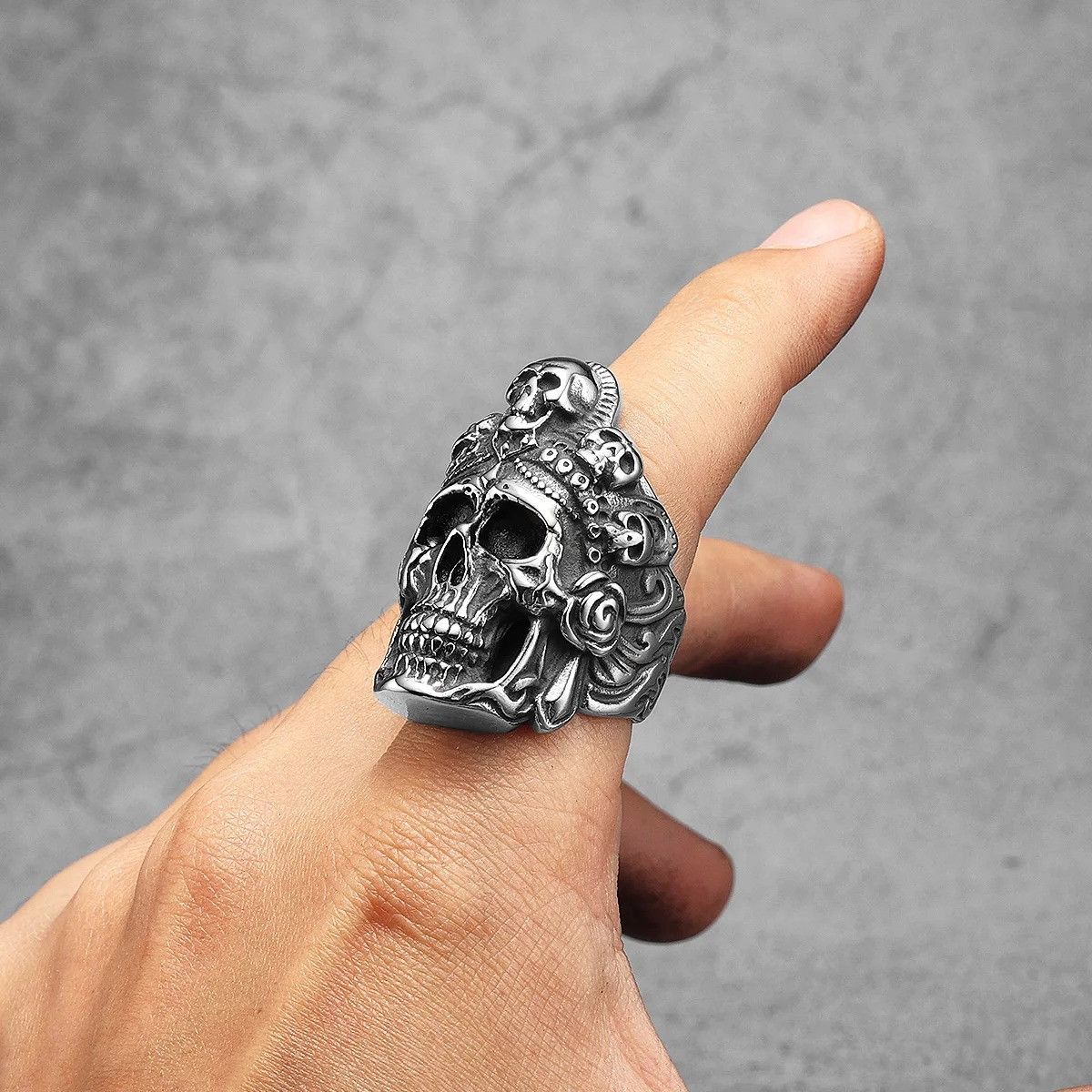 Vintage Ghost Skull Men Ring Size ONE SIZE - 1 Thumbnail