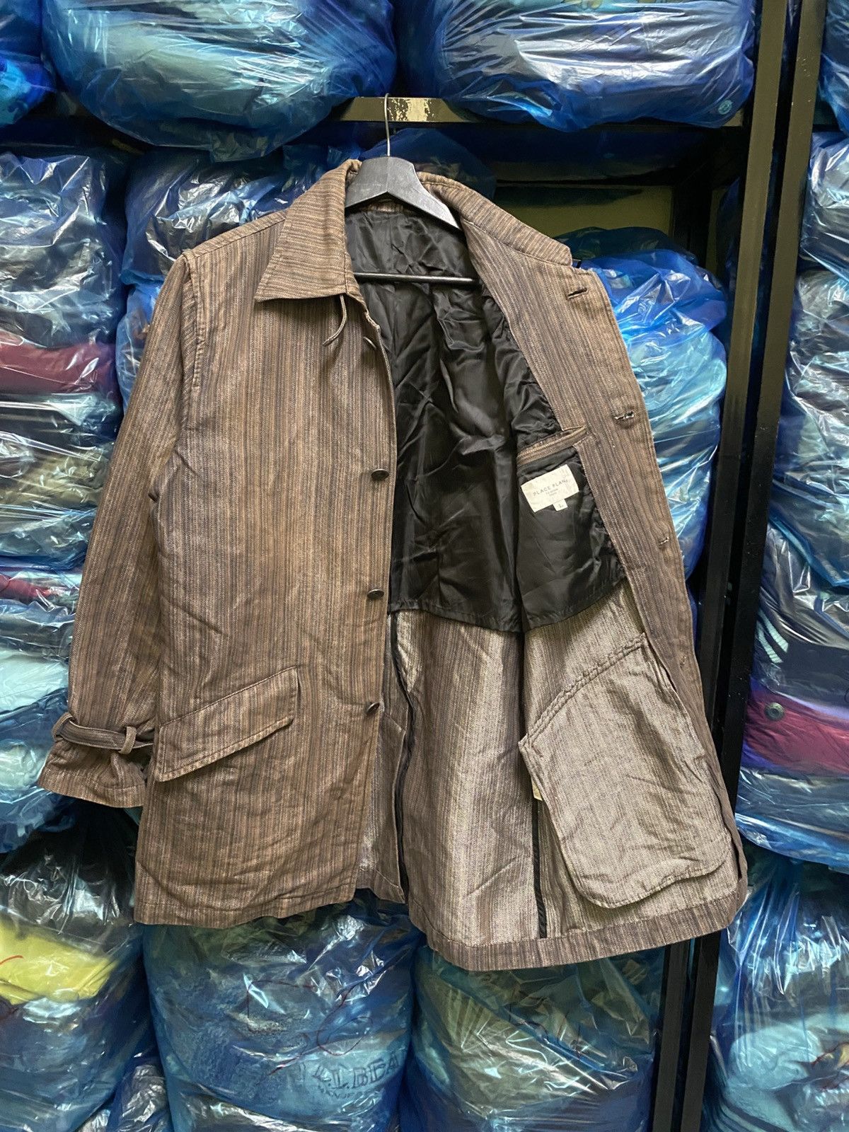 Japanese Brand PLACE PLAN Tokyo Brown Striped Cotton Blend Trench Coat Size US L / EU 52-54 / 3 - 6 Thumbnail