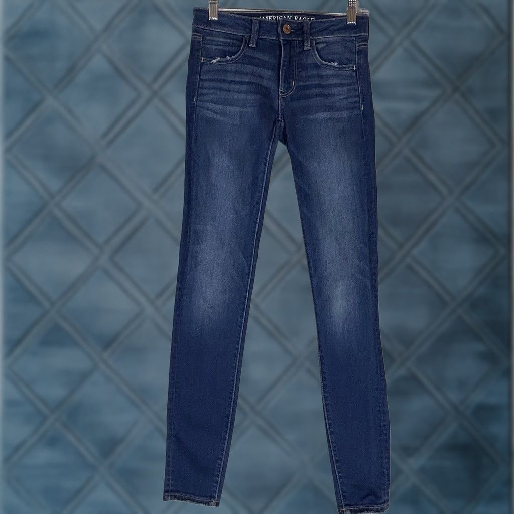 American Eagle Outfitters American Eagle Jegging Jeans Womens 2 Long Super Stretch X Blue Denim Skinny AEO Size 26" / US 2 / IT 38 - 1 Thumbnail