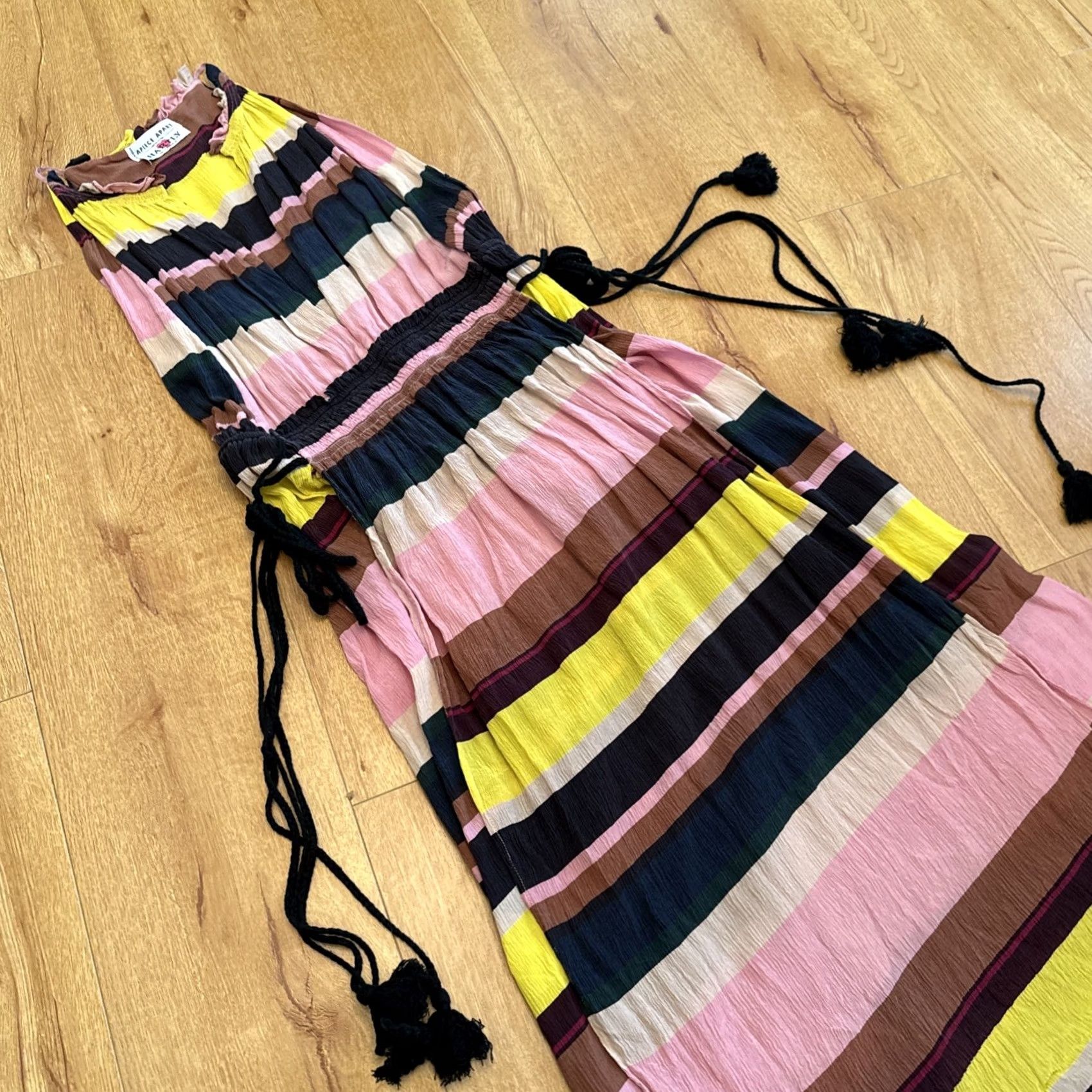 Apiece Apart Apiece Apart La Rosa Midi Dress 6 Striped Silk Chiffon Layered Boho Tassel Dress Woman A-Line Sundress Yellow Silk Chiffon 6 Size M / US 6-8 / IT 42-44 - 4 Thumbnail