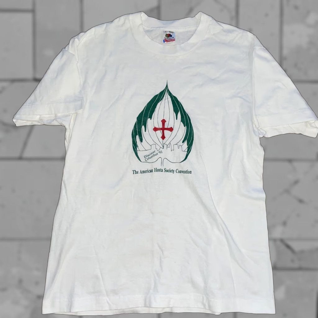 Fruit Of The Loom VINTAGE Fruit of the Loom T-Shirt Discover Columbus Hosta Society 1992 White Mens L Single Stitch USA Size US L / EU 52-54 / 3 - 1 Thumbnail
