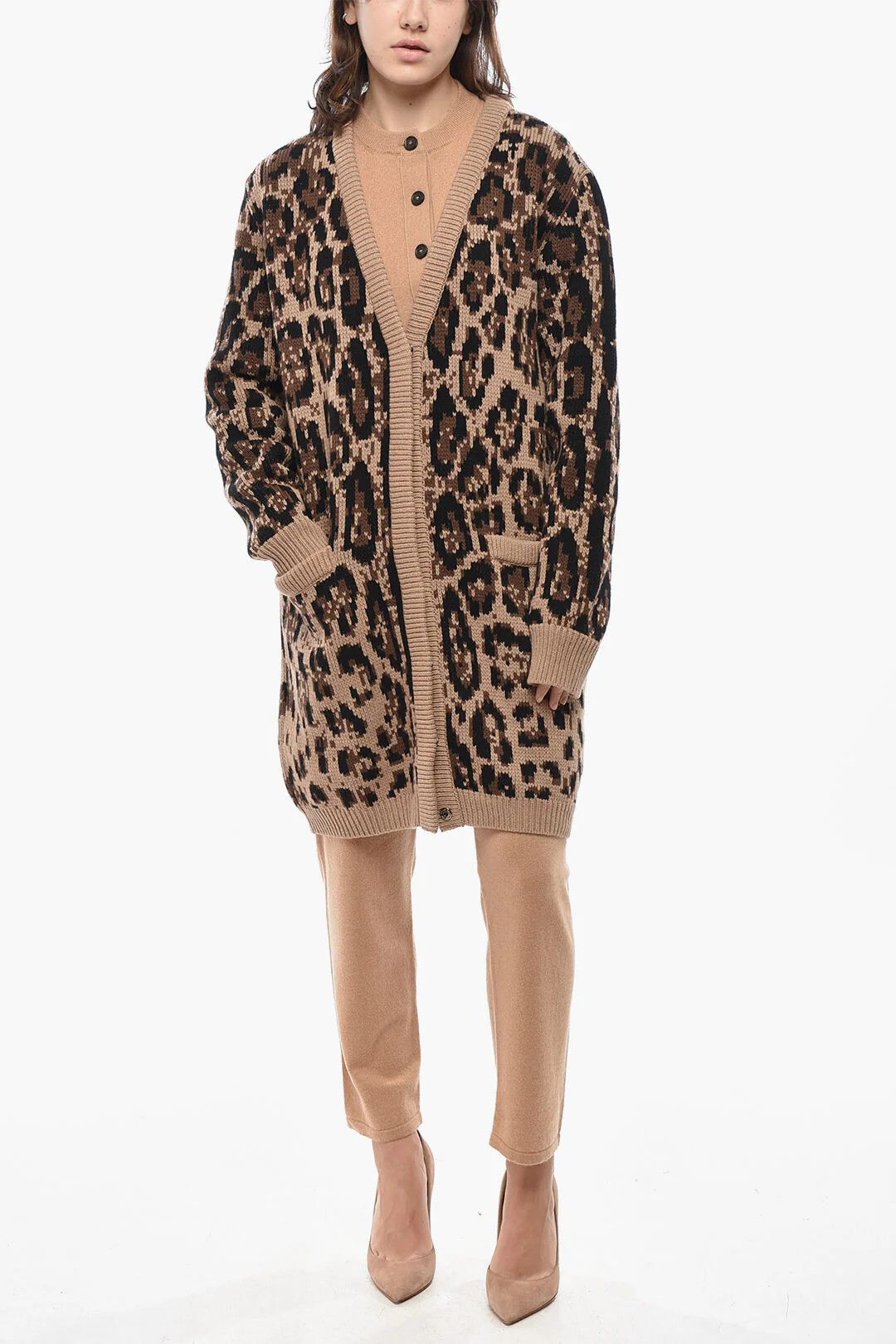 Dolce & Gabbana og1mm0426 Mixed Cashmere Animal-Print Cardigan in Brown Size S / US 4 / IT 40 - 4 Thumbnail