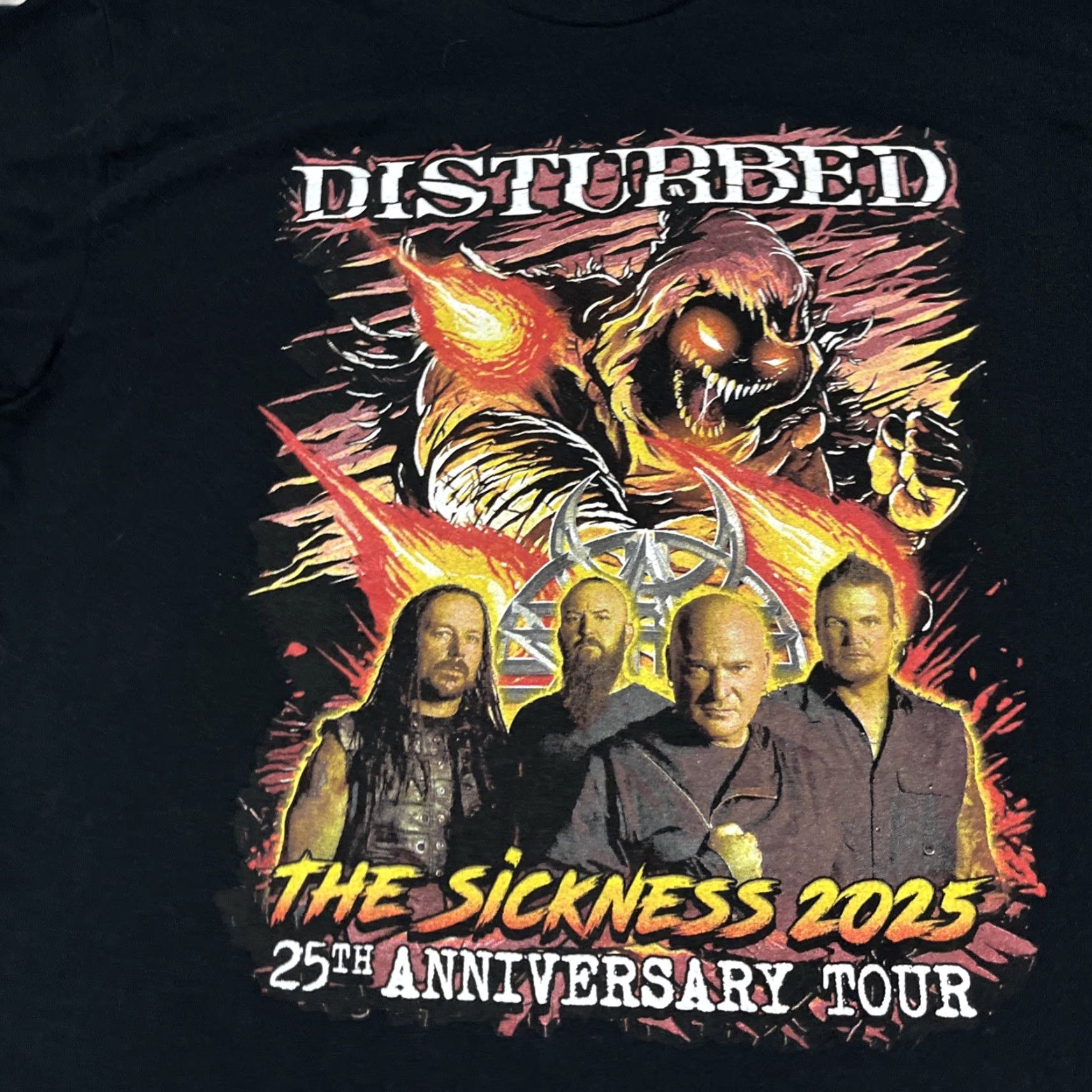 Vintage Disturbed The Sickness 25th Anniversary Tour Graphic Band T Shirt L Black Cotton Men Crew Neck Short Sleeve Heavyweight Tagless Regular Size US L / EU 52-54 / 3 - 2 Thumbnail
