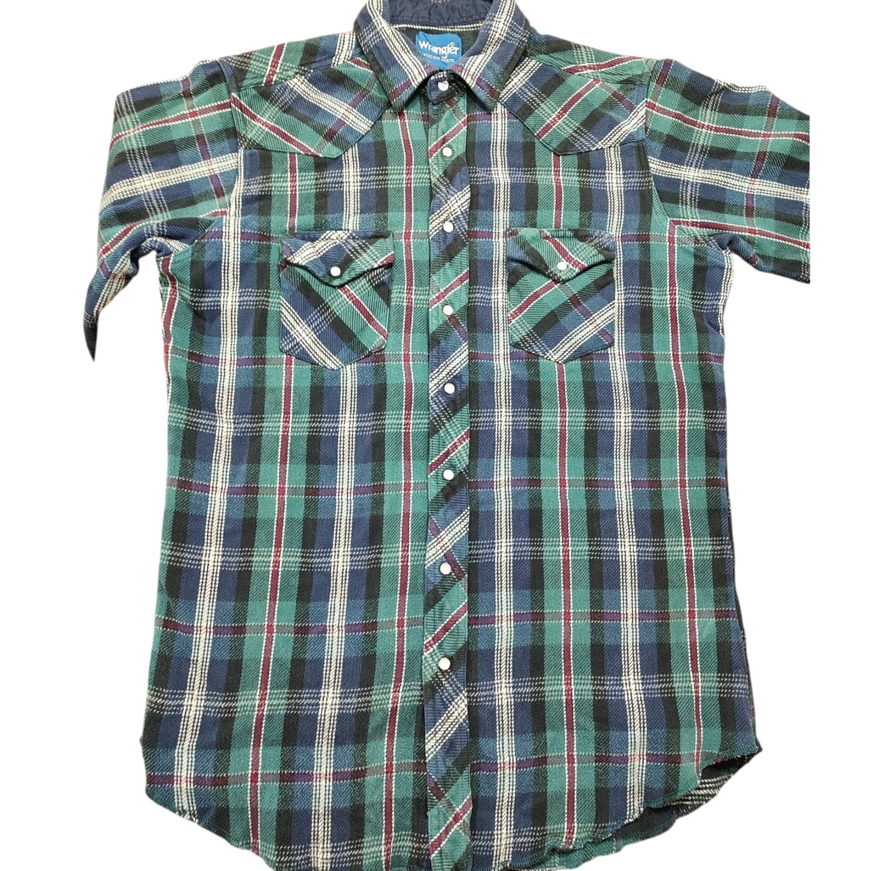 Wrangler VINTAGE Wrangler Shirt L 44 in Green Plaid Thick Flannel Pearl Snap Western Cowboy Size US L / EU 52-54 / 3 - 2 Thumbnail
