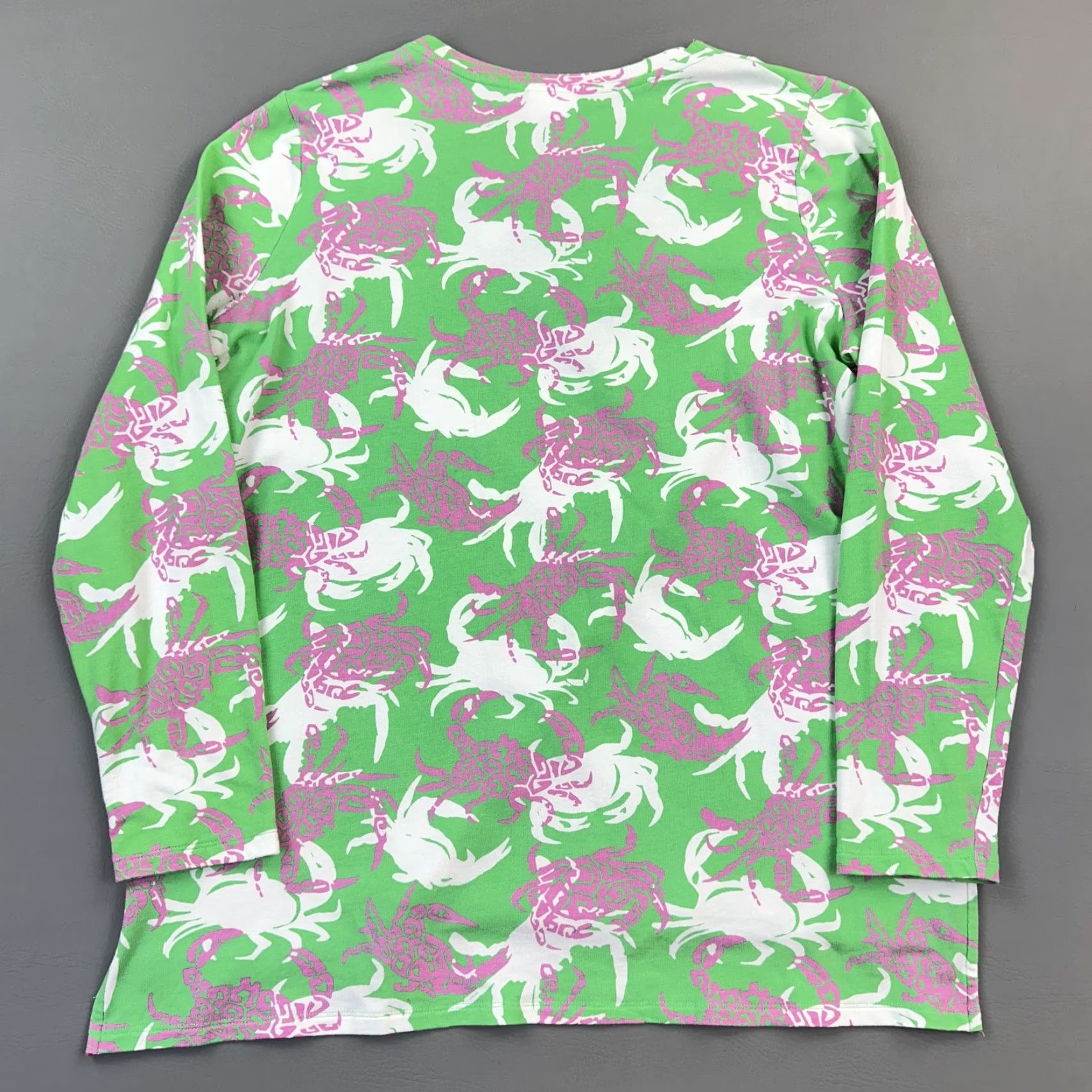 Vintage Crown & Ivy Beach Shirt Women's Large Green Pink Crab Print Long Sleeve Coastal Shirt Size L / US 10 / IT 46 - 7 Thumbnail