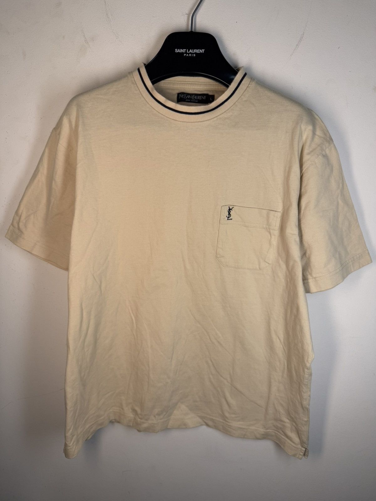 Yves Saint Laurent 90s YSL T-Shirt Beige Size US L / EU 52-54 / 3 - 2 Thumbnail
