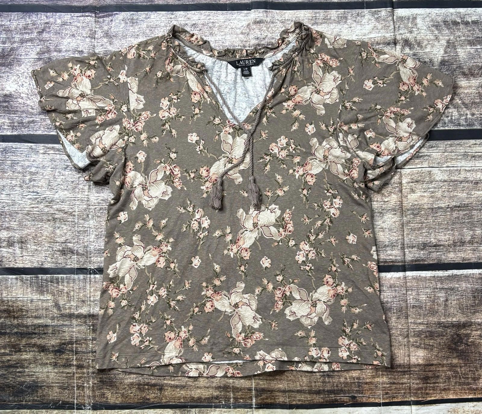 Lauren Ralph Lauren Lauren Ralph Lauren Top Women's L Black Label Floral Linen Size L / US 10 / IT 46 - 1 Thumbnail