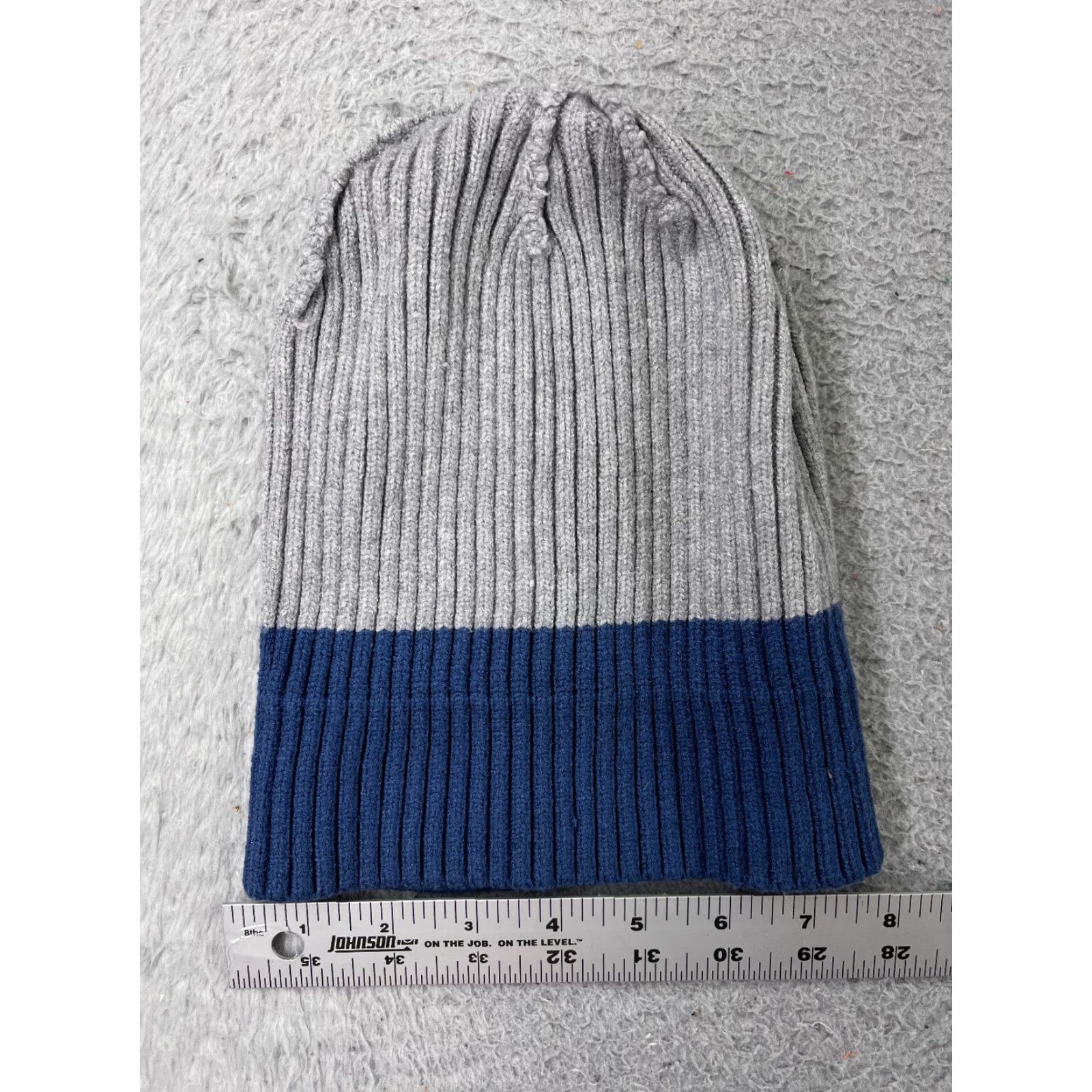 Vintage Beanie Toque Adult One Size Gray Blue Ribbed Knit Acrylic Snow Winter Ski Size ONE SIZE - 3 Thumbnail