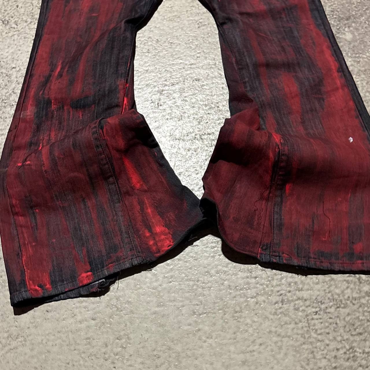 Japanese Brand Custom Black Baggy Distressed Jeans Painted Wide Leg Size US 31 - 6 Thumbnail