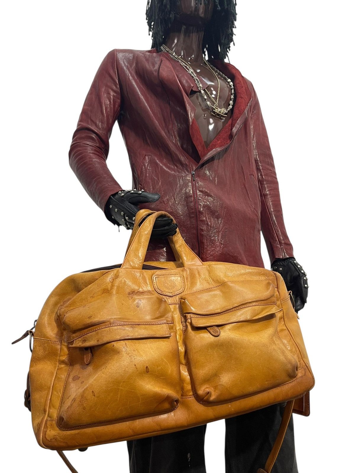 Genuine Leather Full Leather Beauty Patina Vtg TR Travel Duffle Bag 7🟩 Size ONE SIZE - 4 Thumbnail