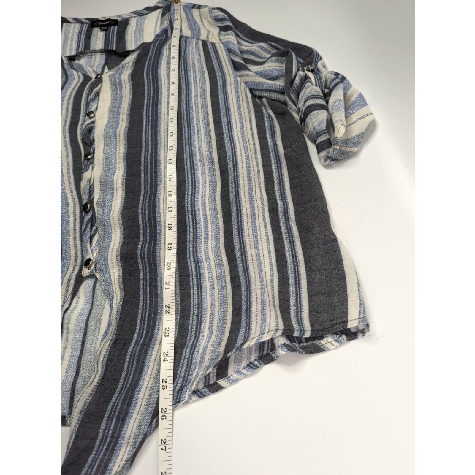 Vintage Cocomo Shirt Women L Beige Blue Striped Tie Waist Roll Tab Sleeve V-Neck Casual Workwear Size L / US 10 / IT 46 - 3 Thumbnail