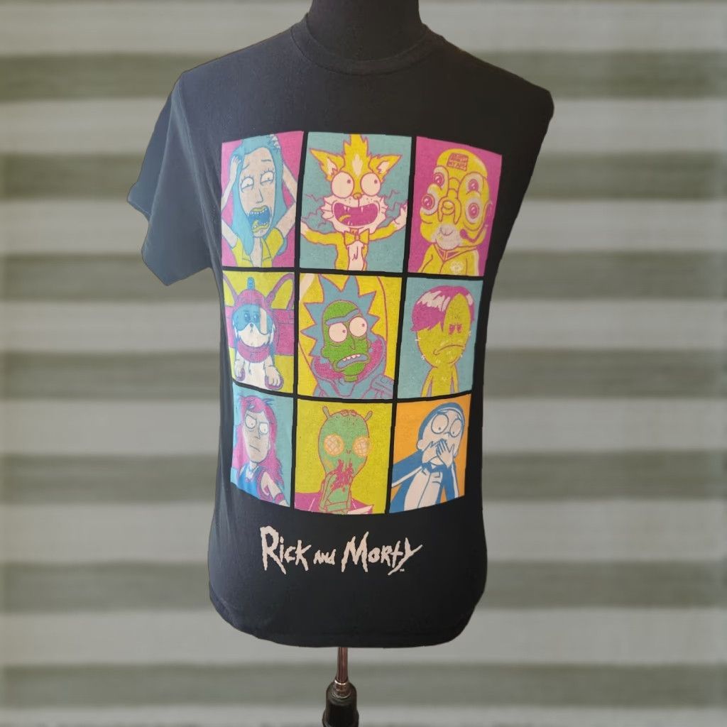 Pinko Rick and Morty Windowpane Tee T-Shirt Mens M Black Neon Pink Shirt Size US M / EU 48-50 / 2 - 1 Thumbnail