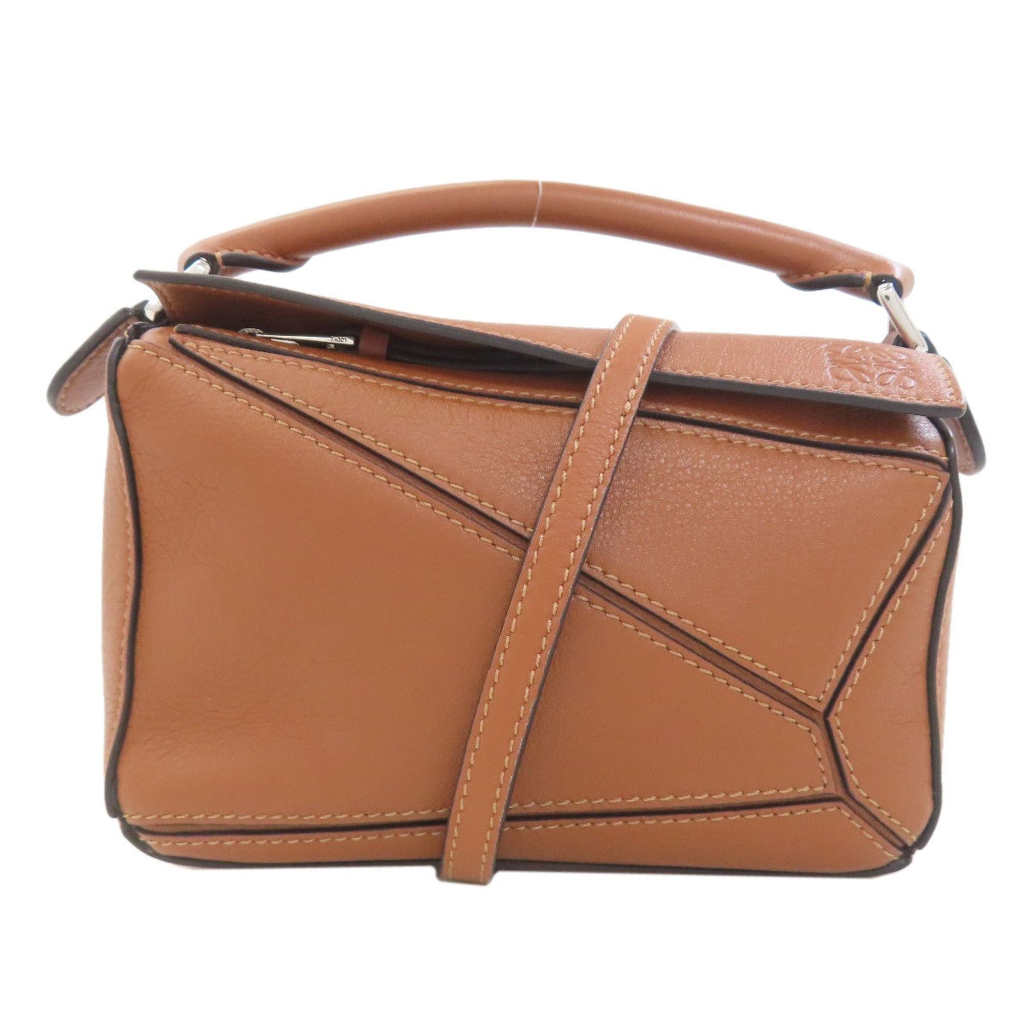 Loewe Puzzle Bag Mini 2-Way Handbag In Calfskin Leather For Women in Brown