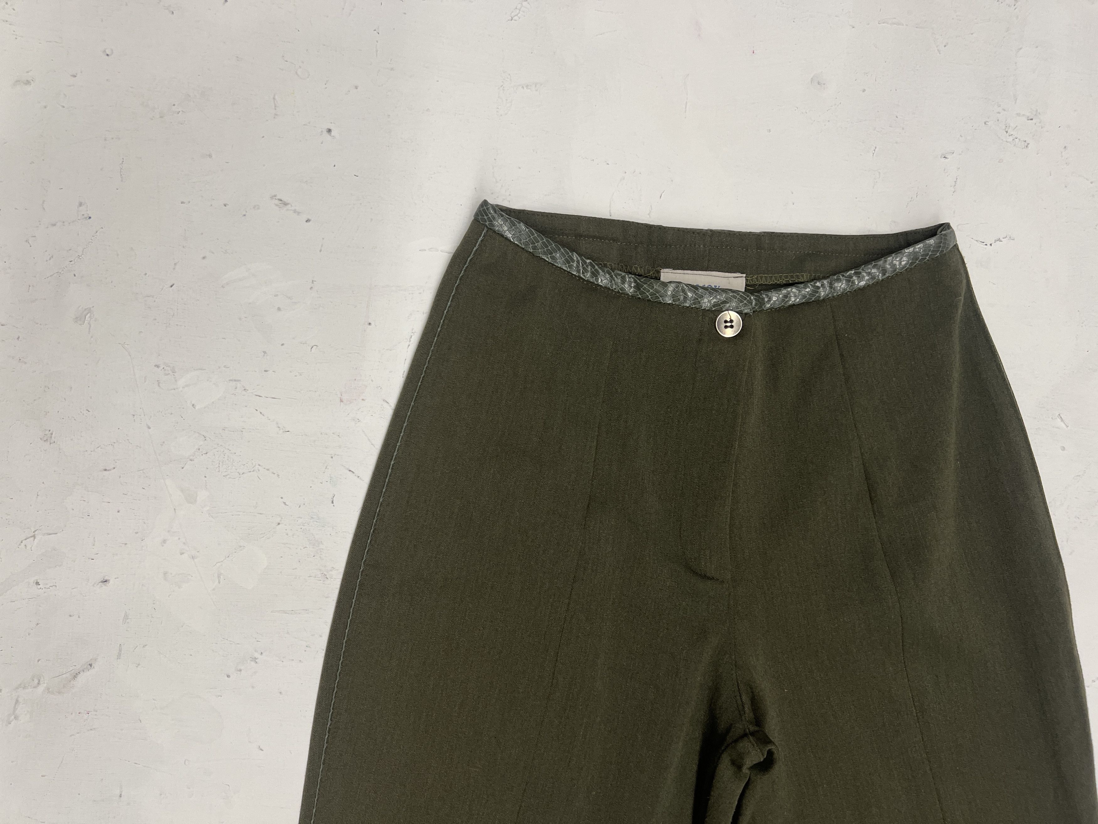 Other Biscote France Olive Flare Trouser Snakeskin Waistband Size 32" / US 10 / IT 46 - 6 Thumbnail