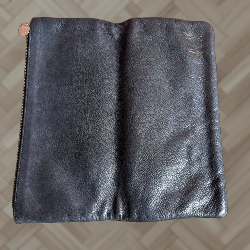 Vintage Clare V Vivier Leather Handbag Foldover Clutch Pouch Black Two Tone Gold Hardware Zip Bag Womens Purse Modern Envelope Clutch 11x3/8 in Medium Size ONE SIZE - 1 Thumbnail