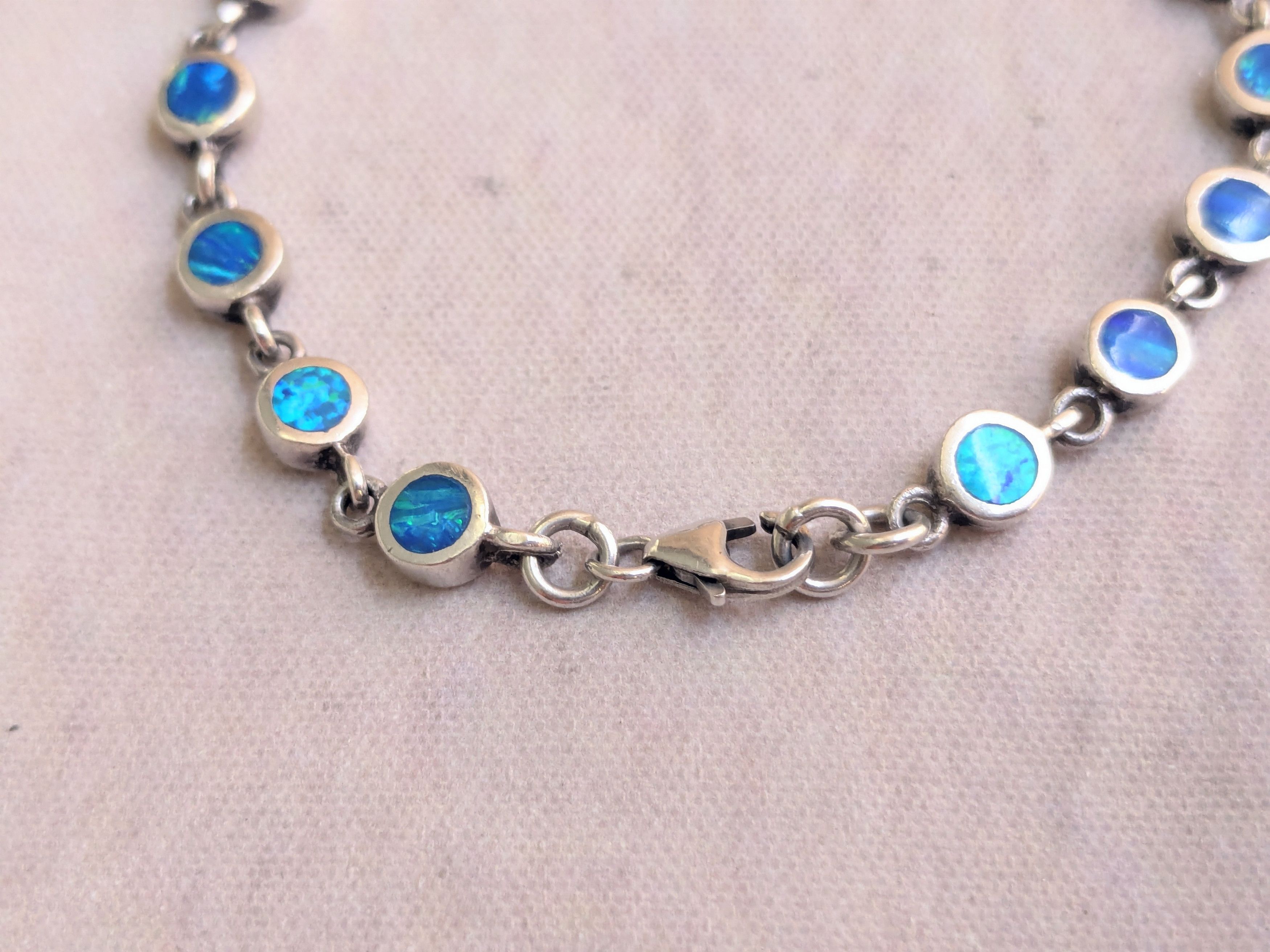 Sterling Silver Sterling Silver Tennis Bracelet Blue Fire Opal 7" Size ONE SIZE - 3 Thumbnail