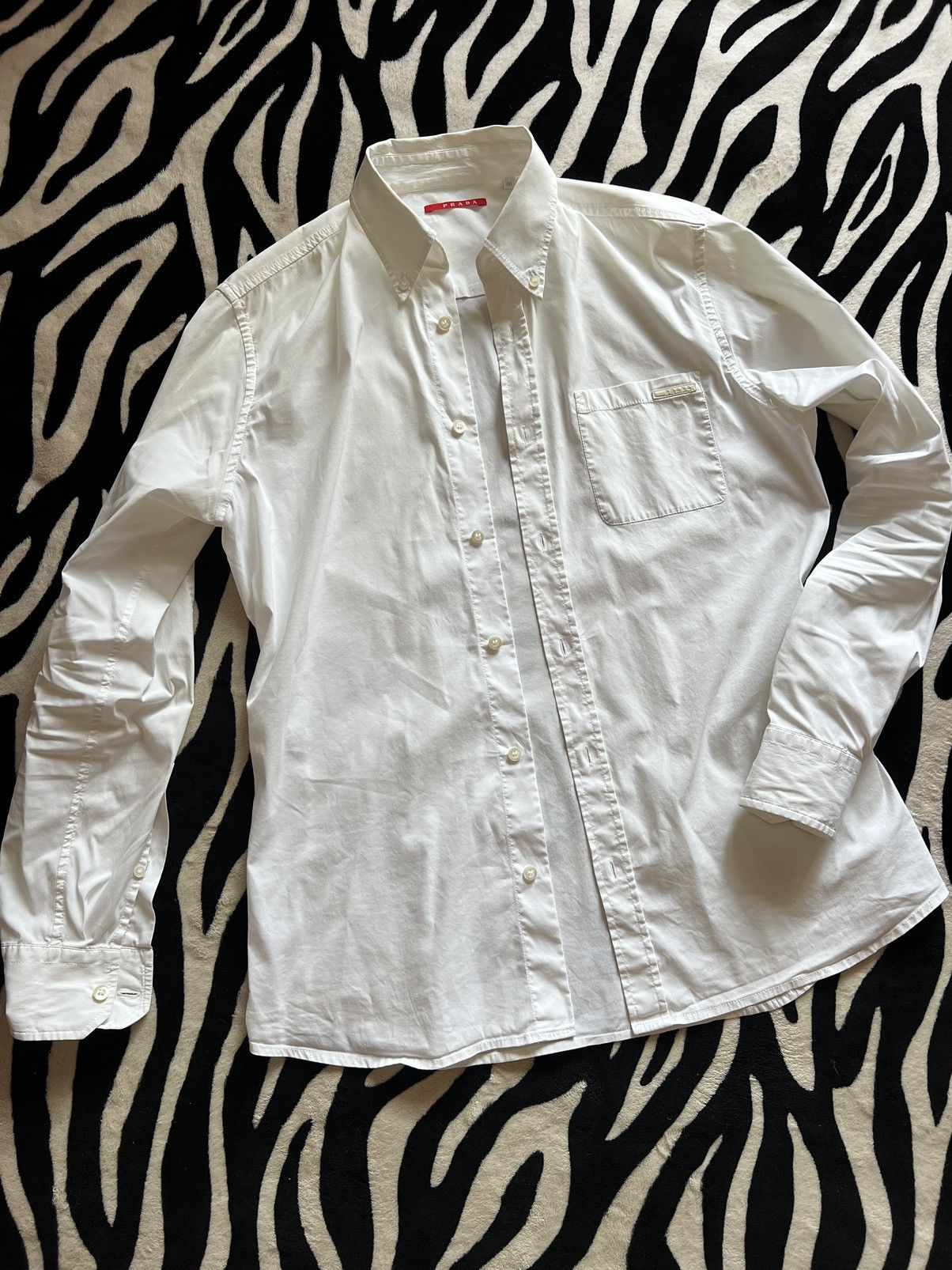 Prada × Tom Ford Prada luxury shirt button down chest pocket white tab logo Size US M / EU 48-50 / 2 - 4 Thumbnail