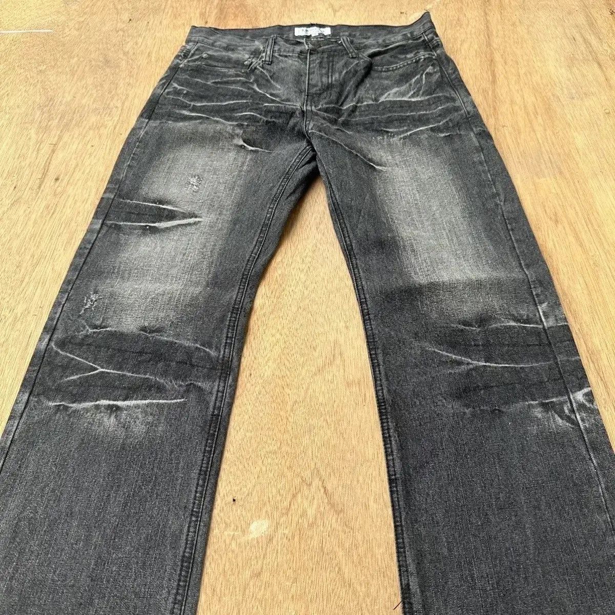 LOWBOX SICKS 🔥VINTAGE LOWBOX JEANS PUNK FLARE WASHED BLACK BONDAGE Size US 31 - 5 Thumbnail