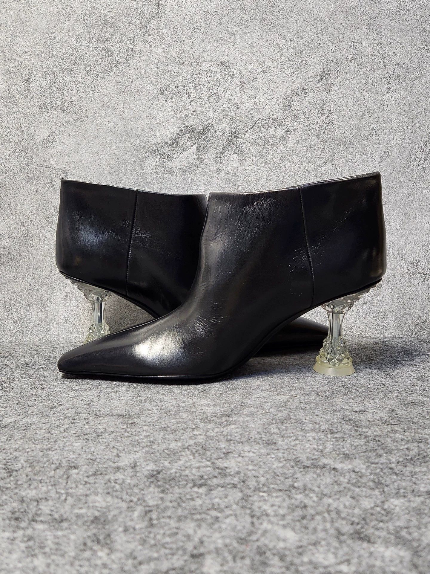 Celine CELINE black calfskin square-toe crystalheel boots Size US 7 / IT 37 - 6 Thumbnail