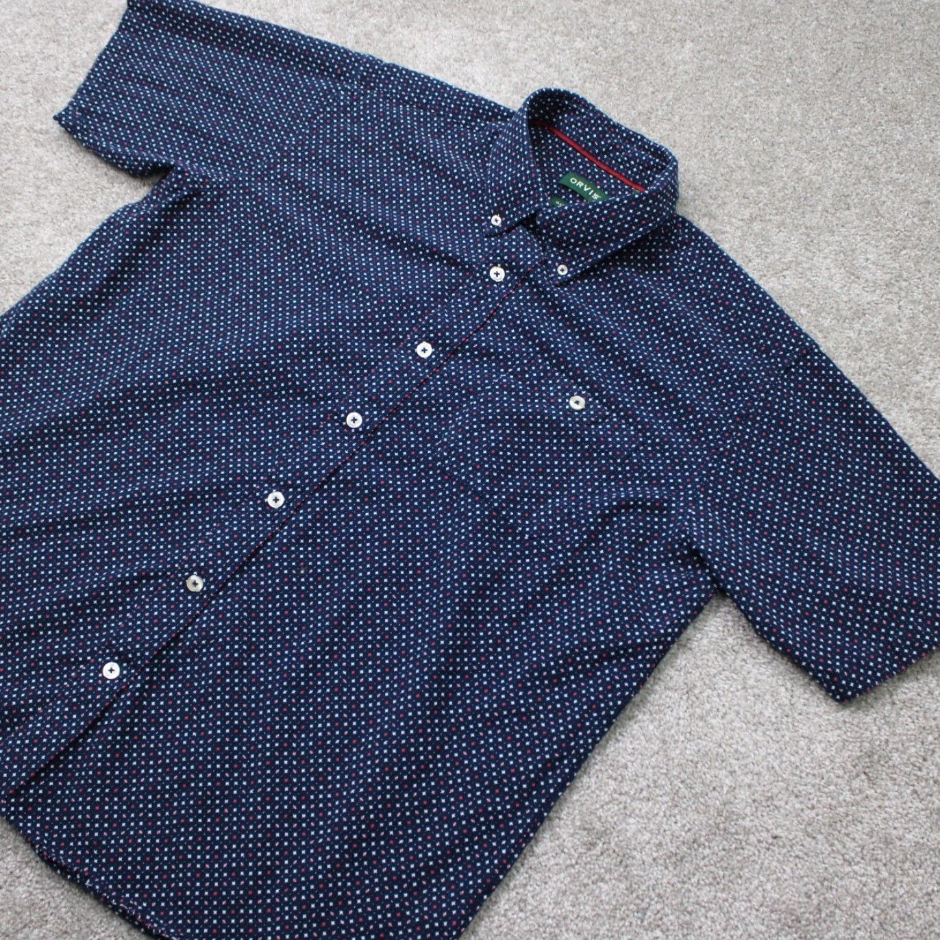 Orvis Orvis Shirt Mens XL Blue Geometric Classic Fit Cotton S/S Button-Down Size US XL / EU 56 / 4 - 3 Thumbnail