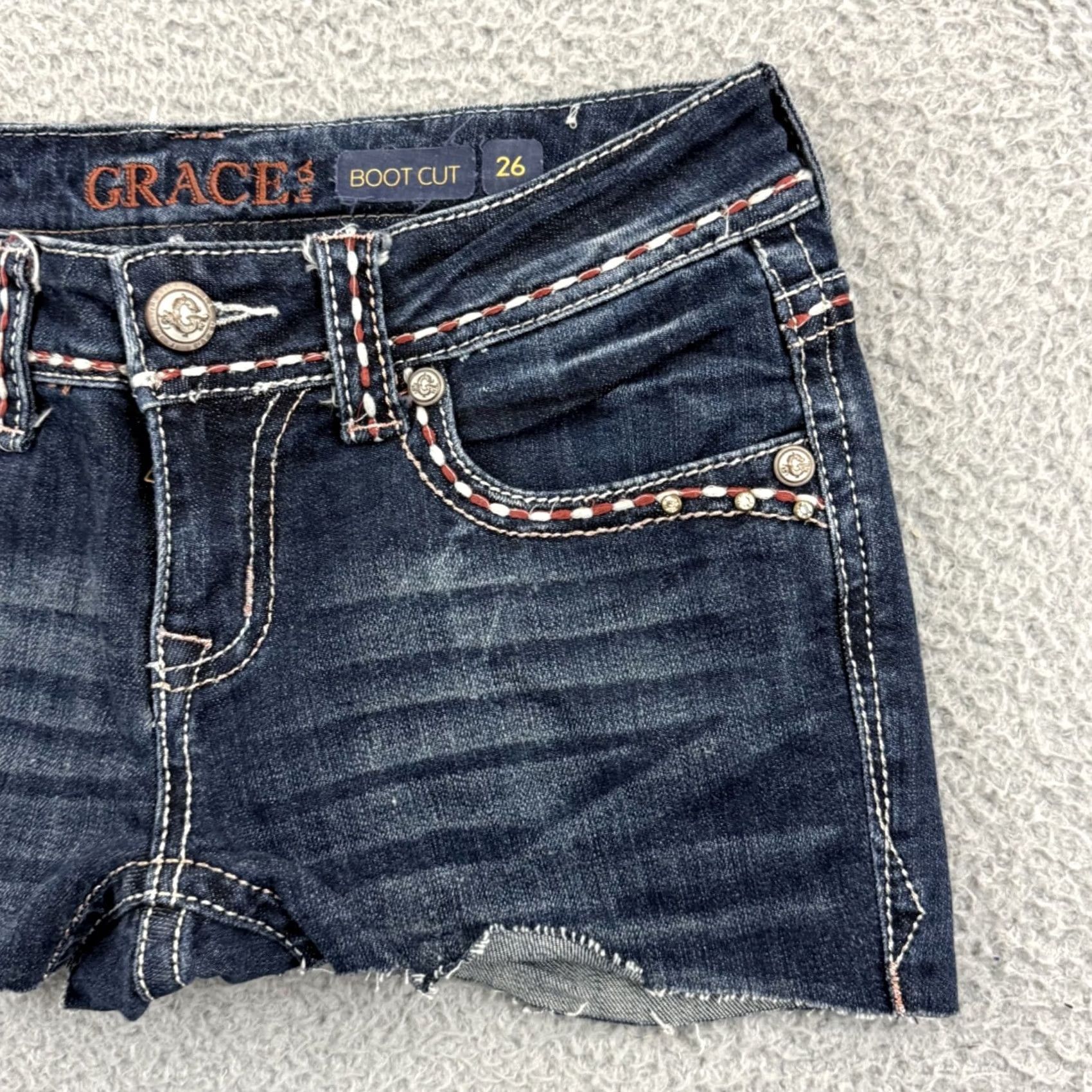 Grace in LA Grace in LA Shorts Women 26 Blue Denim Mid Rise Cutoff Stretch Vintage No Size 26" / US 2 / IT 38 - 2 Thumbnail