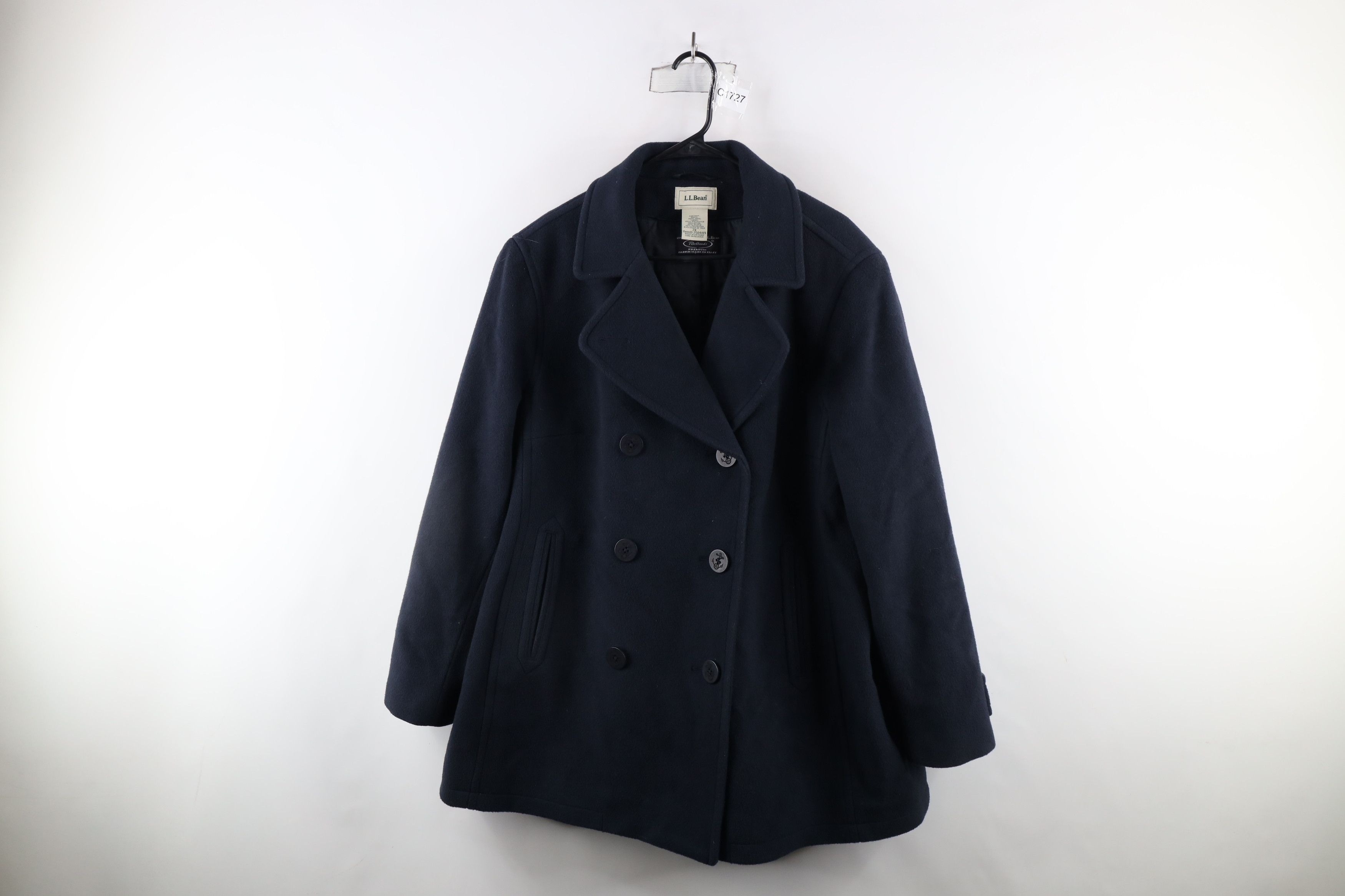 Vintage LL Bean Wool Naval Quilted Peacoat Jacket Navy Blue