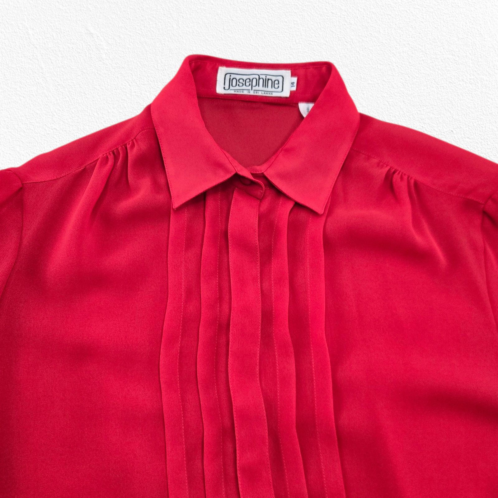 Vintage 90s Red Pleated Front Long Sleeve Blouse Size 14 Size XL / US 12-14 / IT 48-50 - 4 Thumbnail