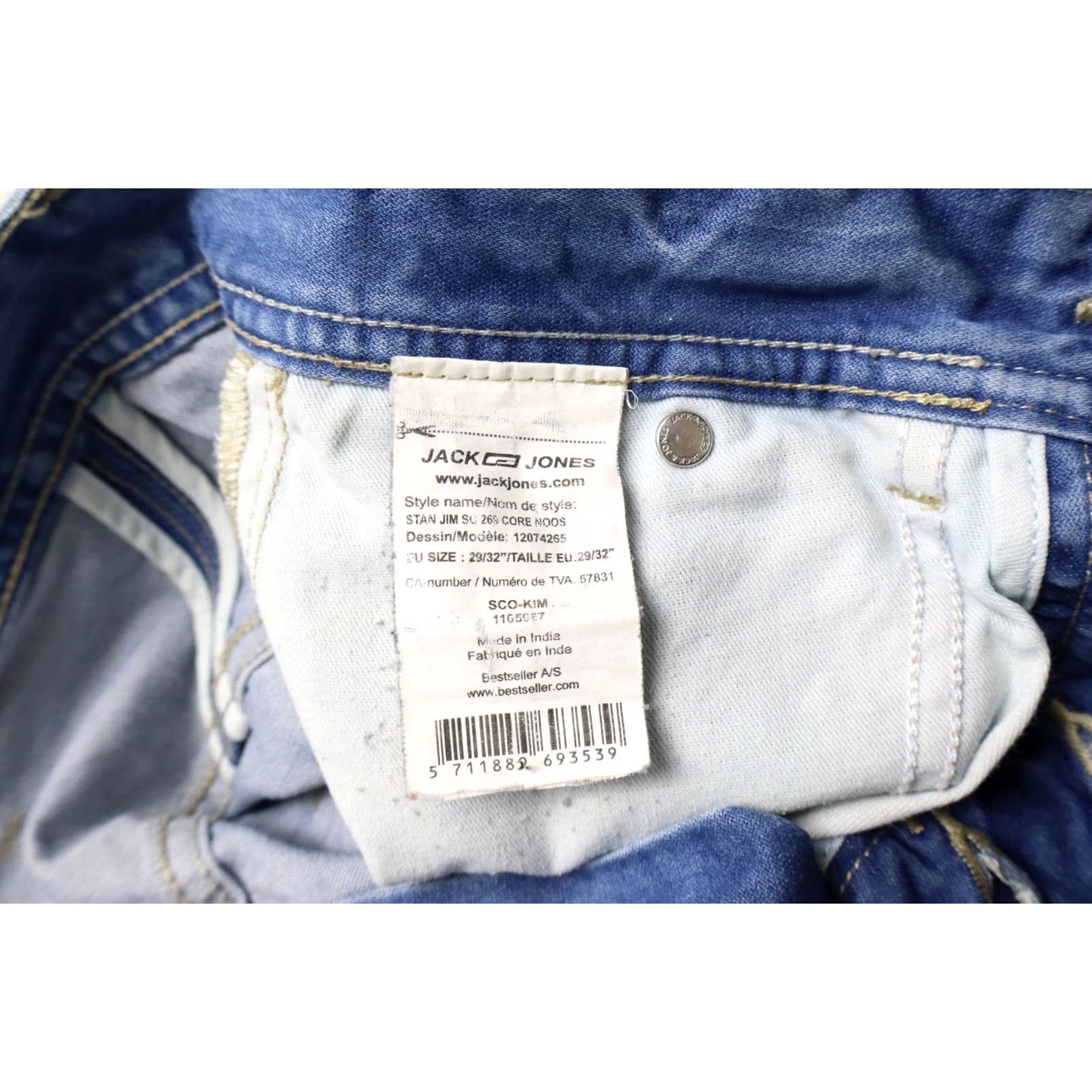 Jack & Jones JACK & JONES Stan Anti Fit Jeans Men's W29/L32 Blue Whiskers Faded Button Fly Size US 29 - 6 Thumbnail