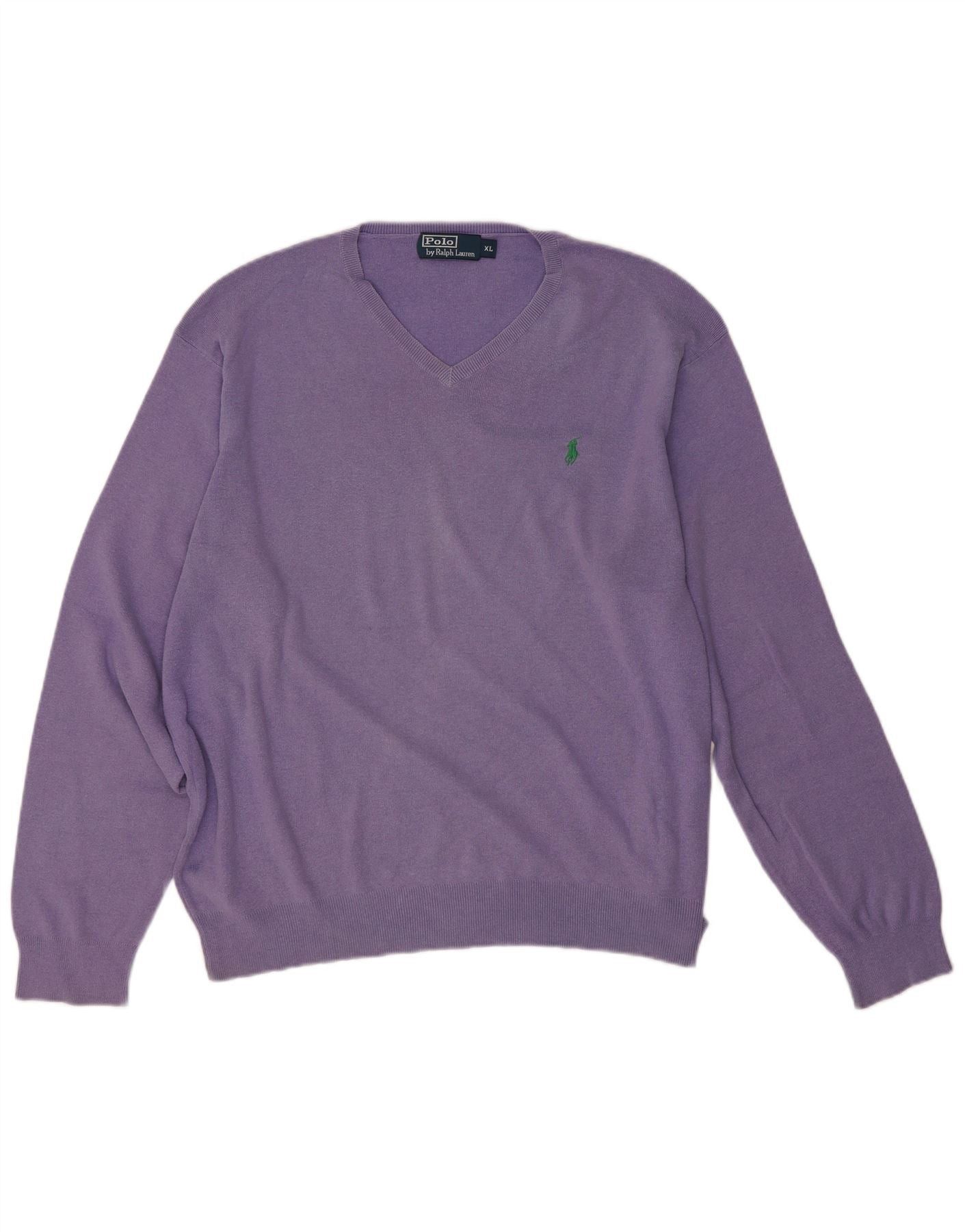 Polo Ralph Lauren Mens V-Neck Jumper Sweater XL Purple Cotton Size US L / EU 52-54 / 3 - 1 Thumbnail