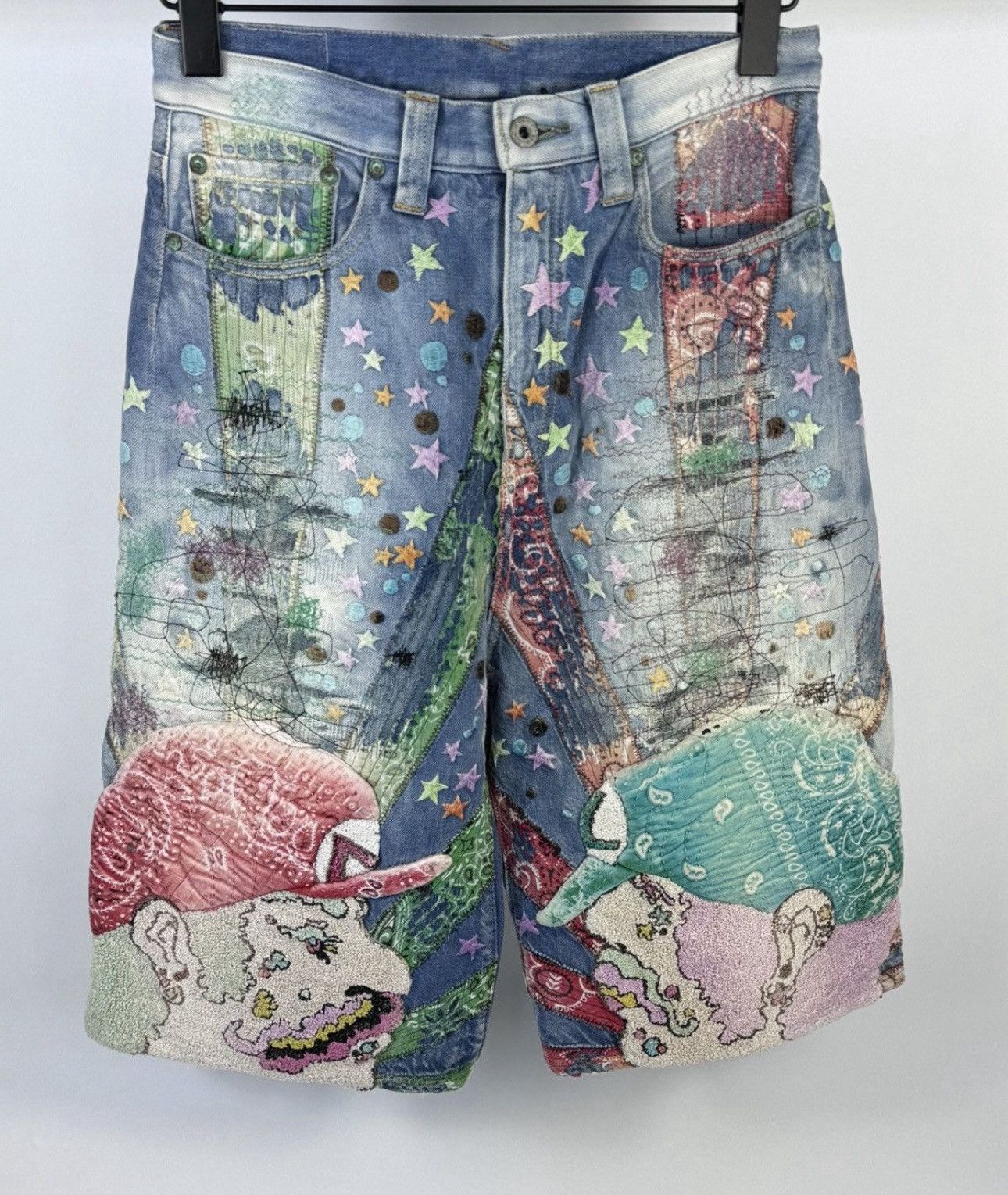 Proleta Re Art ERI MEME GLITCH STRAIGHT LEG SUPER MARIO EMBROIDERED SHORTS Size US 29 - 1 Thumbnail