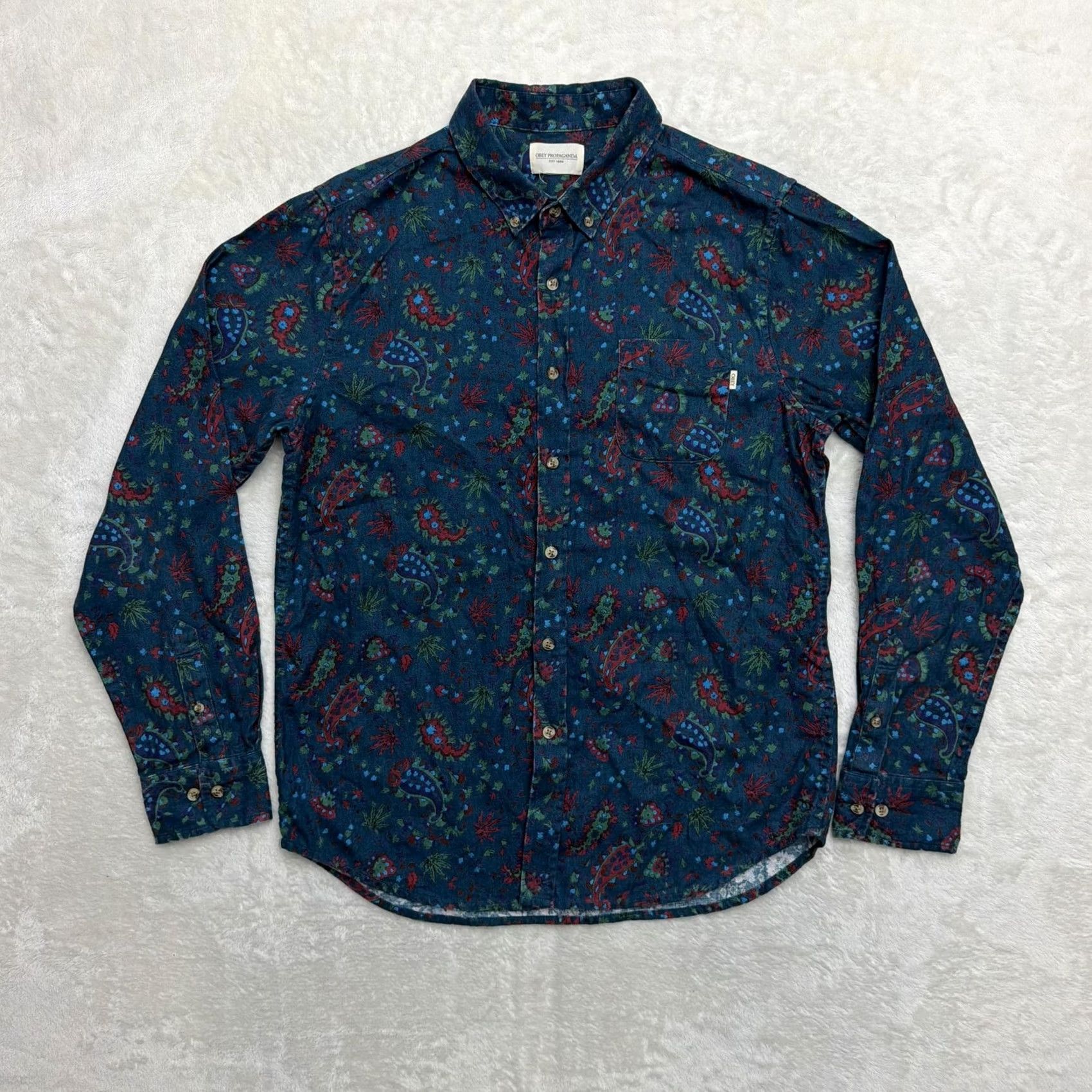 Obey OBEY Propaganda Shirt Mens Large Modern Fit Blue Paisley Button Up Long Sleeve Size US L / EU 52-54 / 3 - 2 Thumbnail