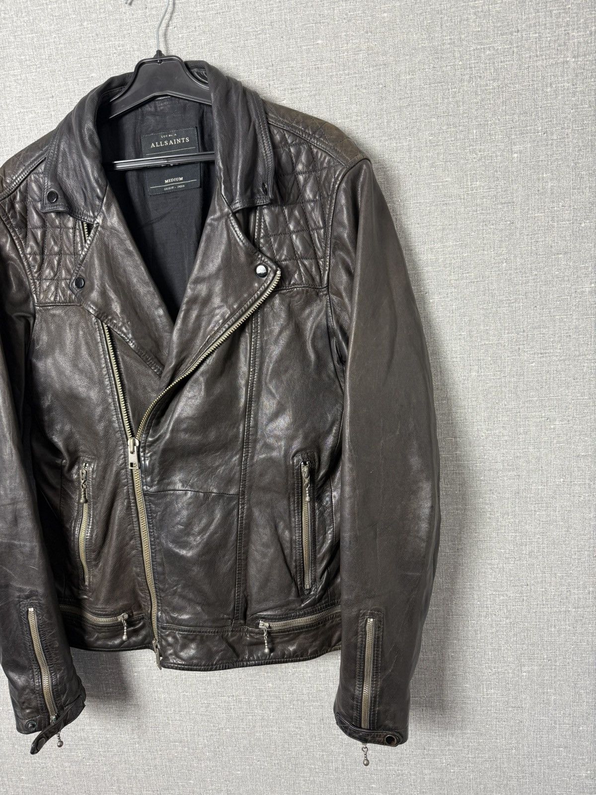 Allsaints AllSaints Conroy Distressed Brown Leather Biker Jacket Size US M / EU 48-50 / 2 - 5 Thumbnail