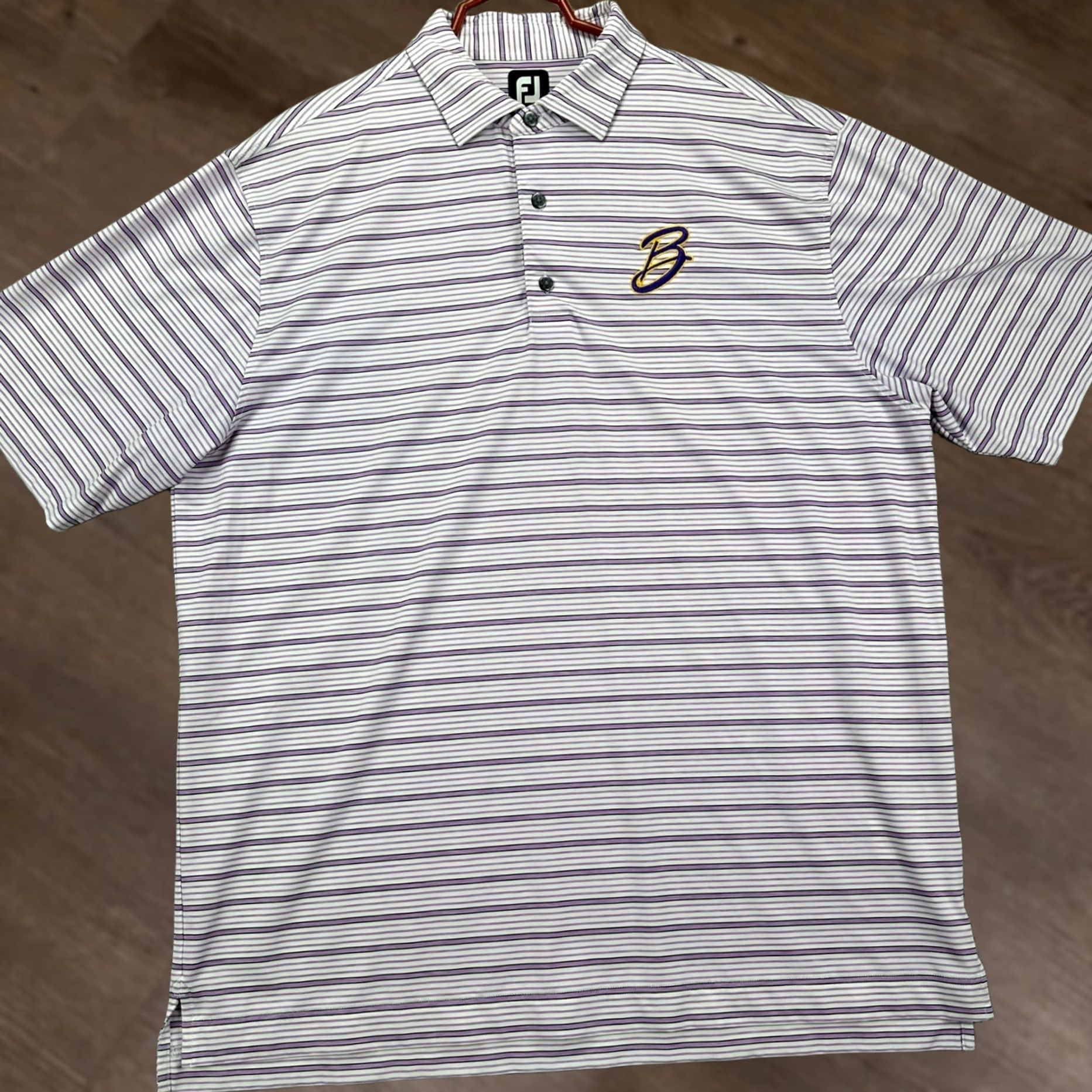 Footjoy FootJoy FJ Polo Shirt Men 2XL Striped Pink Purple Short Sleeve Golf Rugby Polyester Spandex Breathable Stretch Collared Golf Polo Shirt Mens Size US XXL / EU 58 / 5 - 1 Thumbnail