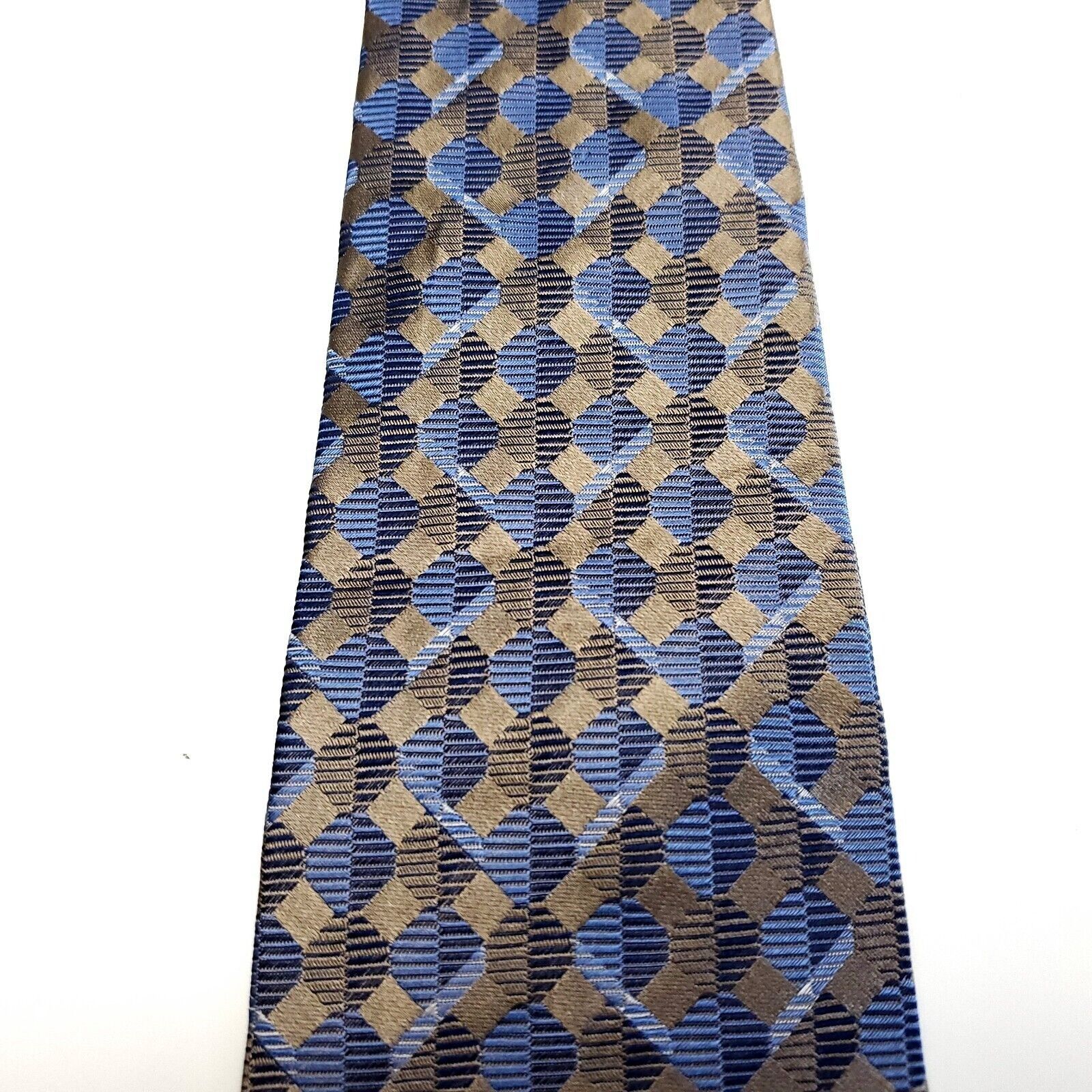 Murano Murano Brown Blue Silk Tie Woven Short Wide Check Size ONE SIZE - 2 Thumbnail