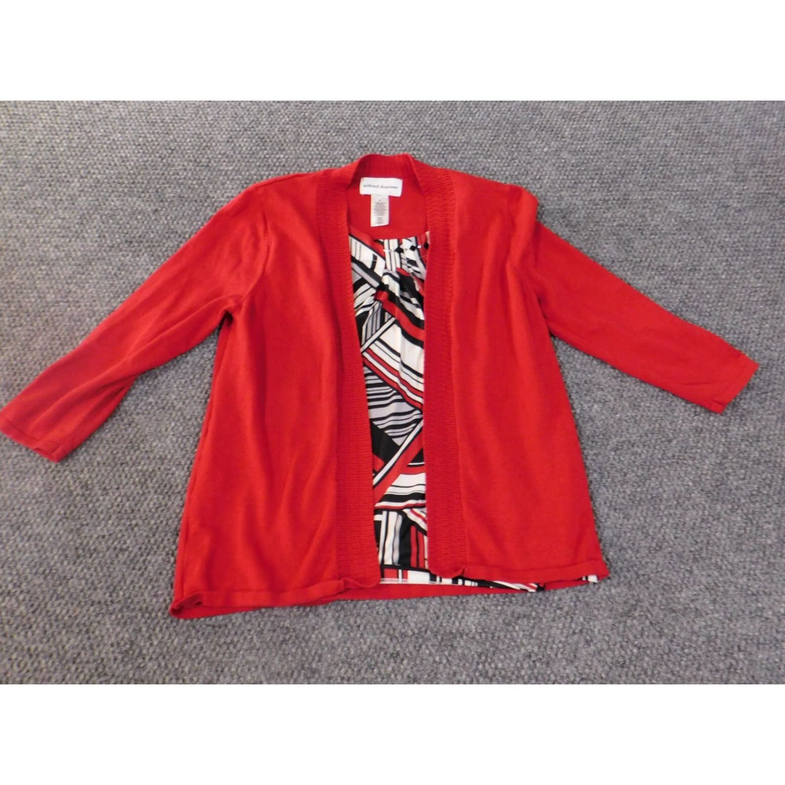 Vintage Alfred Dunner Sweater Womens Regular Small Red Geometric Knit Crew Neck Raglan Sleeve Stretch Cotton Rayon Spandex Cardigan Vintage No N/A Size S / US 4 / IT 40 - 2 Thumbnail