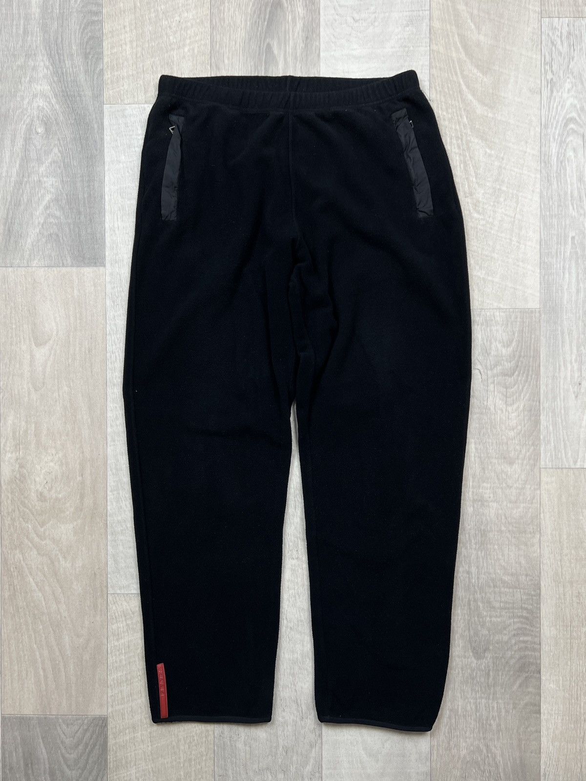 Image of Prada Sport Red Tab Fleece Pants (Y0262) in Black, Men's (Size 30)