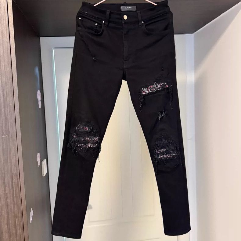 Amiri Amiri red paisley patchwork denim pants Size US 31 - 1 Thumbnail