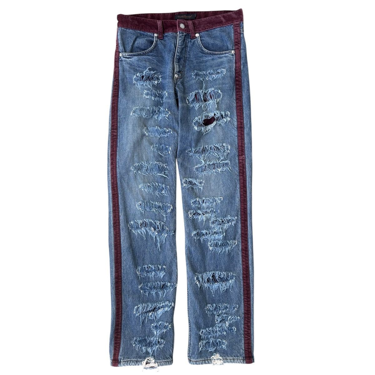 Undercover AW02 Undercover Velvet Strip Crash Denim Size US 29 - 1 Thumbnail