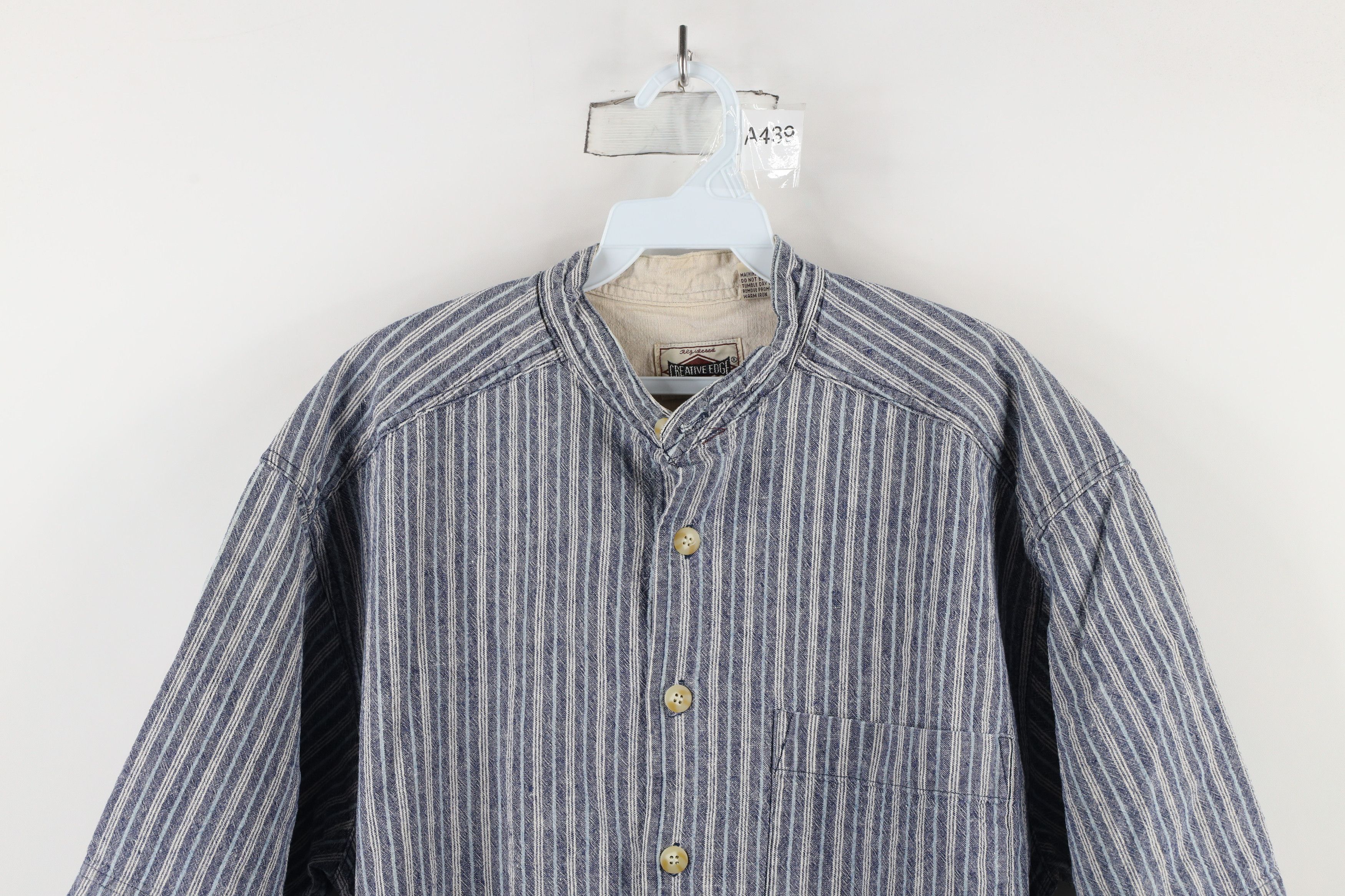 Vintage Vintage 90s Streetwear Striped Band Collar Button Shirt Size US L / EU 52-54 / 3 - 2 Thumbnail