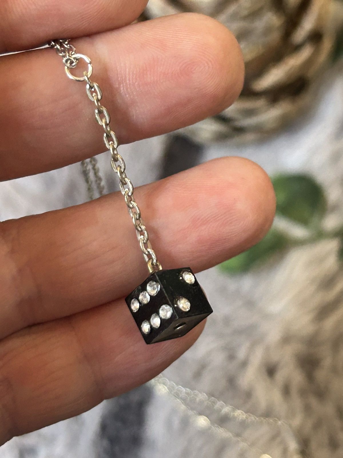 Handmade Handcrafted vintage clear rhinestone dice pendant necklace Size ONE SIZE - 5 Thumbnail