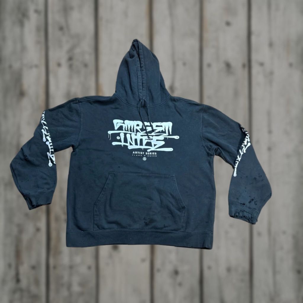 VINTAGE Streetwise Black Distressed Hoodie XL Men Pullover