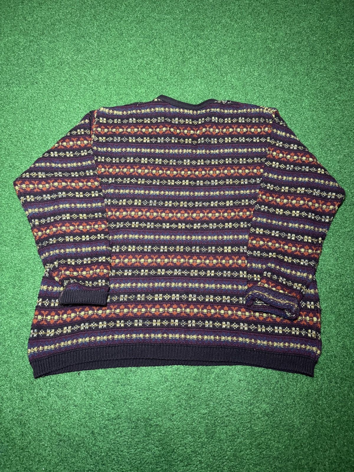 L.L. Bean Vintge LL Bean V Neck Fair Isle Cotton Linen M Knit Sweater Size M / US 6-8 / IT 42-44 - 4 Thumbnail
