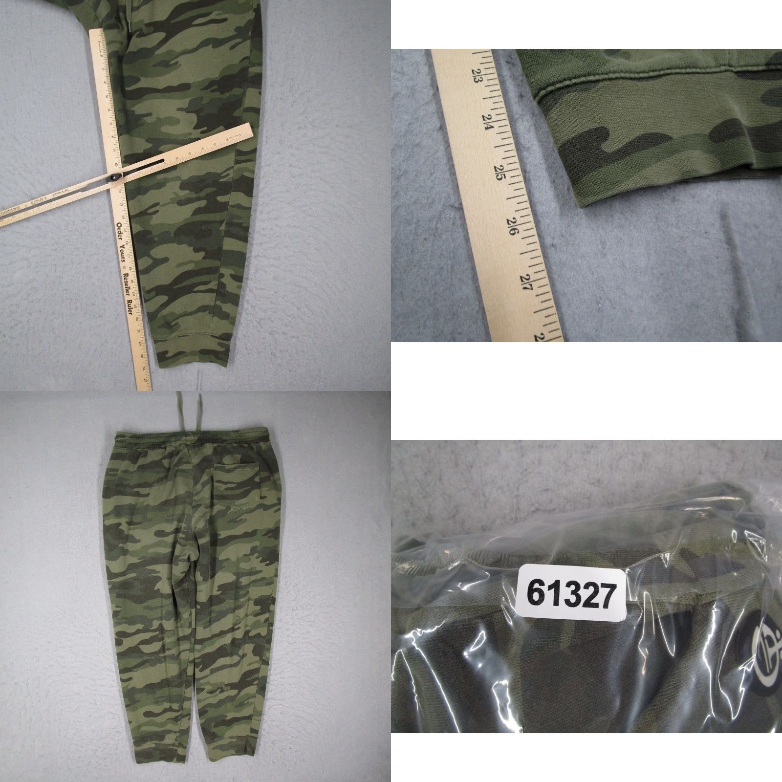 Vintage ET Surf Joggers Mens L Camouflage Cotton Blend Fleece Pockets Drawstring Elastic Waist Green Tapered Leg Army Military 26in Inseam Size US 33 - 8 Thumbnail