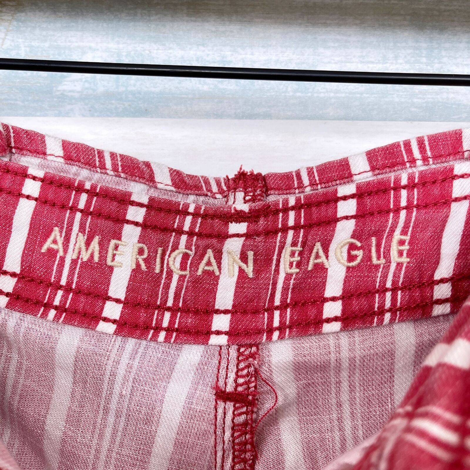 American Eagle Outfitters American Eagle Linen Striped Paperbag Shorts Red Womens 2 Size US 26 / EU 42 - 5 Thumbnail