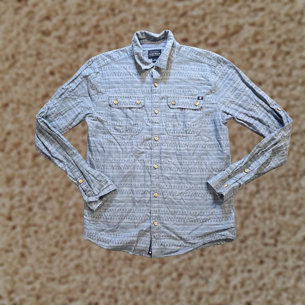 Lucky Brand Lucky Brand Shirt Mens XL Blue Southwest Western Button Long Sleeve Casual Button-Up Geometric Cotton Western Shirt Size US XL / EU 56 / 4 - 1 Thumbnail