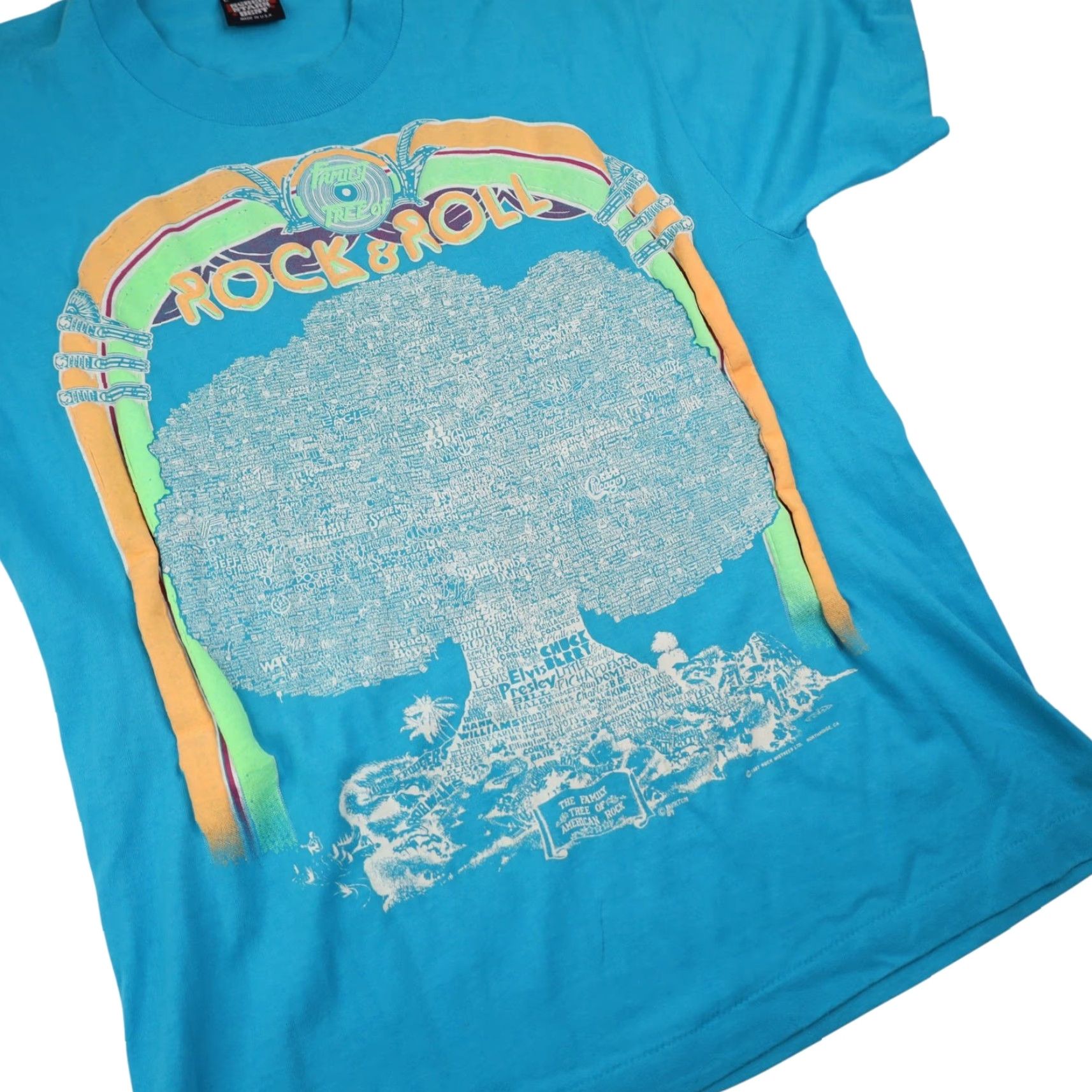 Vintage VINTAGE Rock & Roll Family Tree Mens Large Graphic T Shirt Blue Size US L / EU 52-54 / 3 - 3 Thumbnail