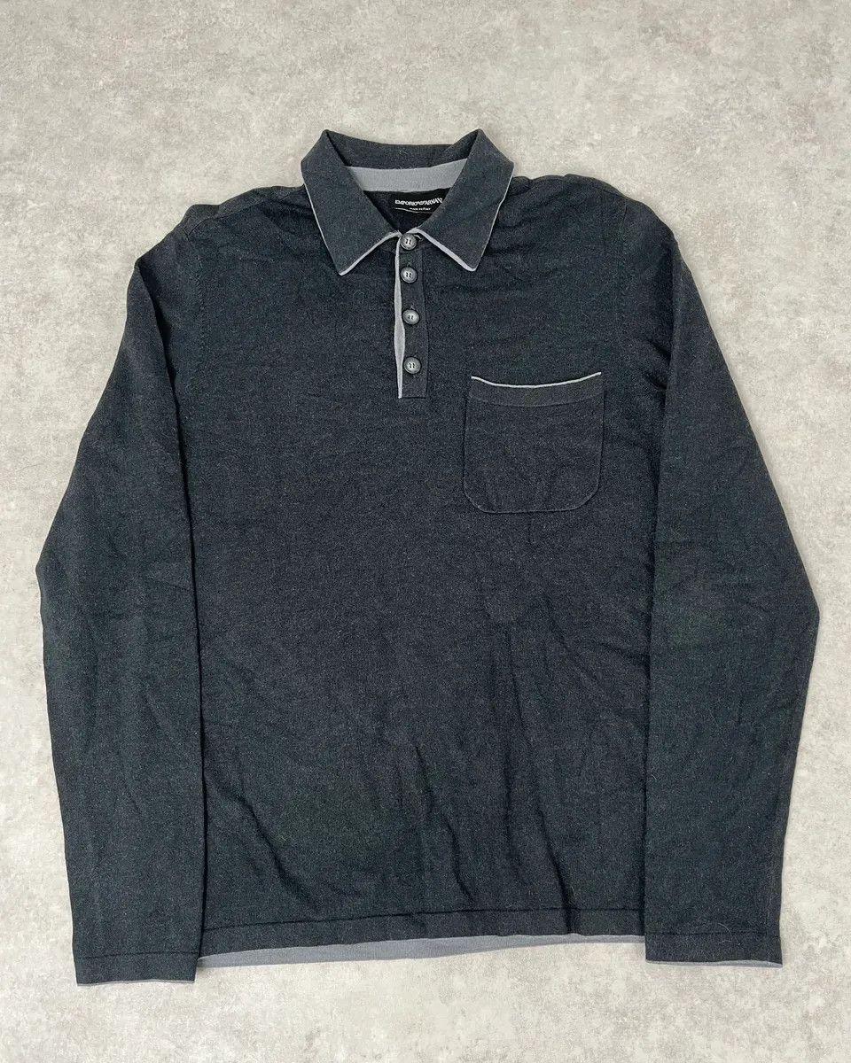 2010s Emporio Armani Grey Wool Polo Longsleeve