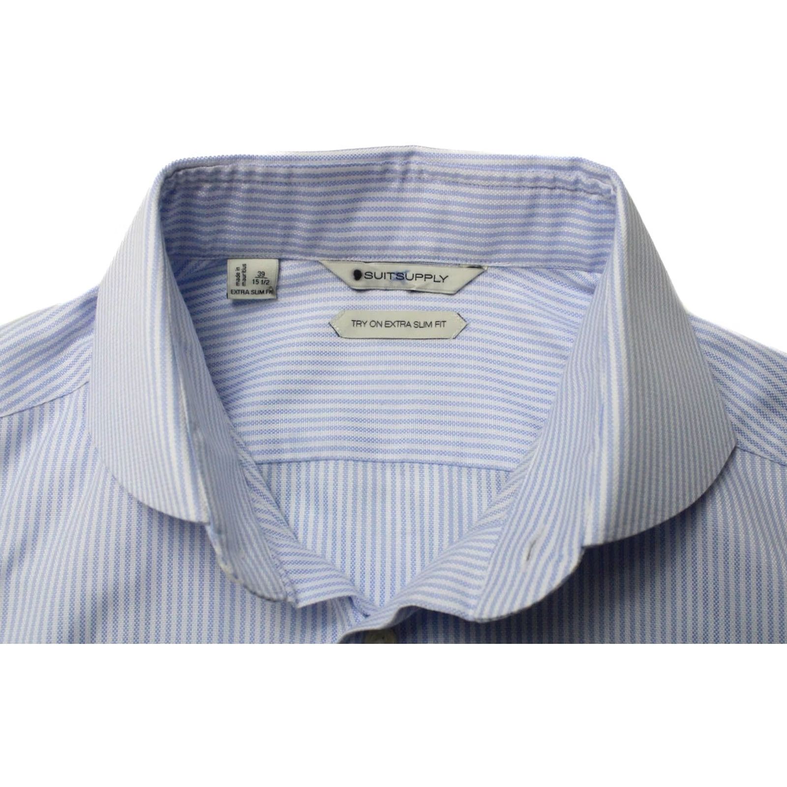 Suitsupply Suitsupply Pinstriped Dress Shirt Suitsupply Extra Slim Formal Shirt 39 / 15 1/2 Blue Men Long Sleeve Button-Up Shirt Size 40R - 4 Thumbnail