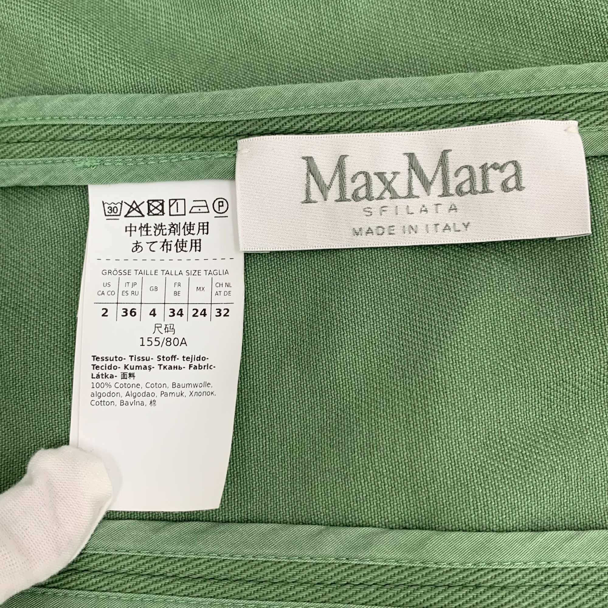 Max Mara MaxMara Green Cotton Double-Breasted Blazer (Size XS) Size XS / US 0-2 / IT 36-38 - 2 Thumbnail